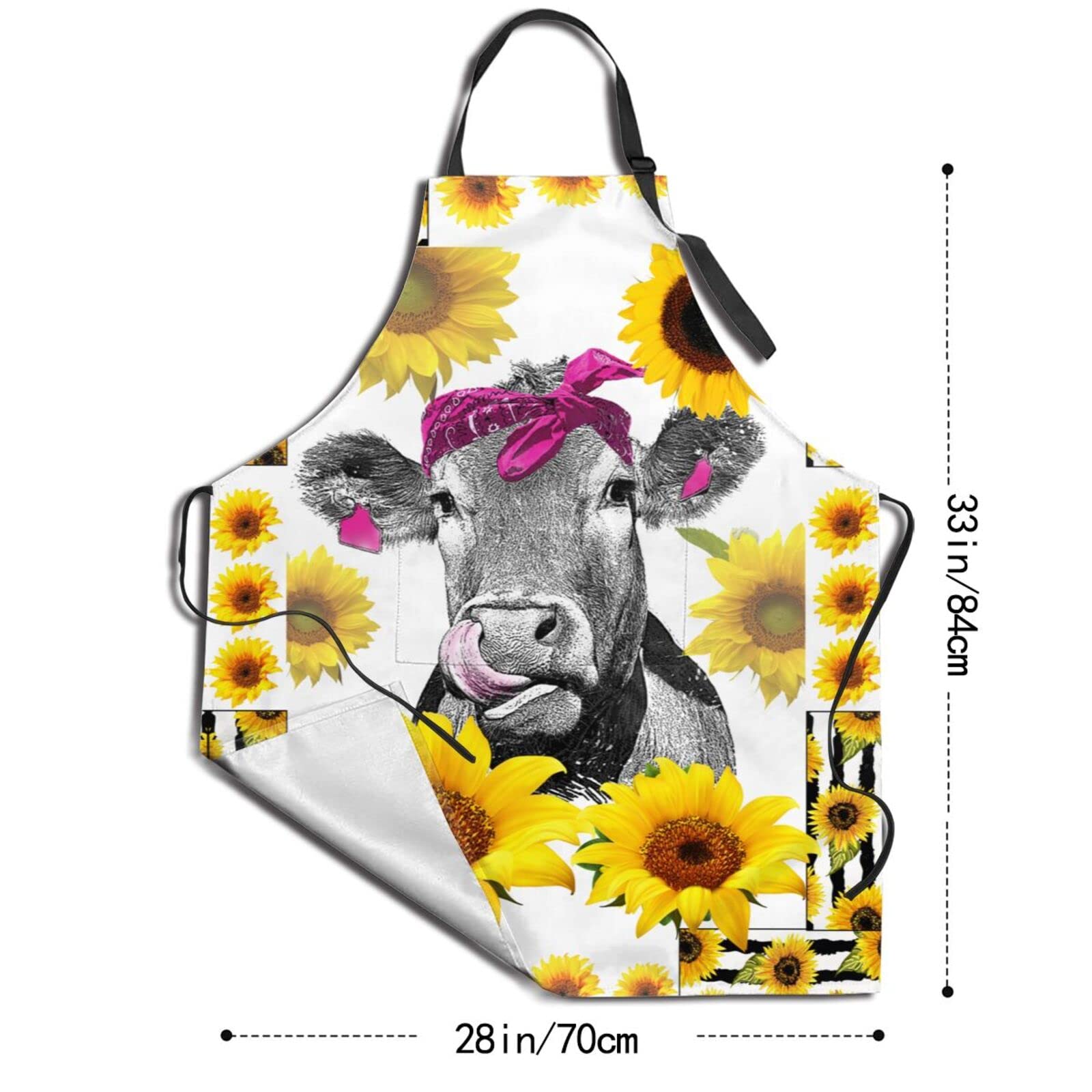 Sucuwiny Cow Apron Waterproof Chef Kitchen Aprons With Pockets For Adults Cooking Bbq Aprons Personalized Baking Gifts