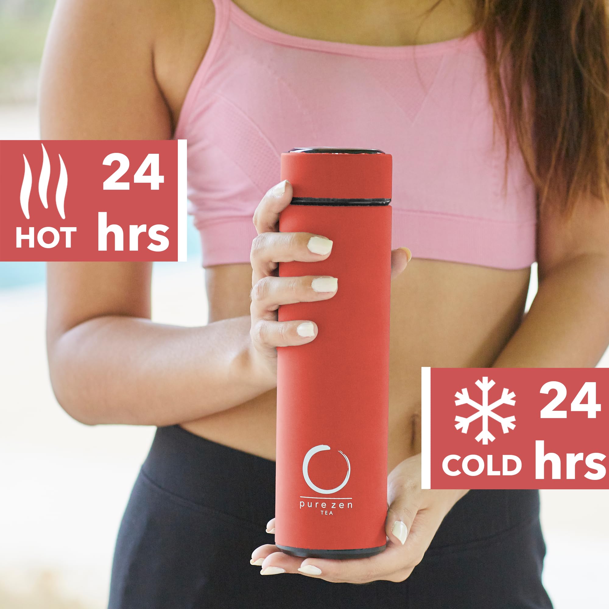 Pure Zen Tea Thermos With Infuser For Tea, Coffee And Fruit-Infused Water - Stainless Steel - Tea Infuser Bottle - Leakproof Tra