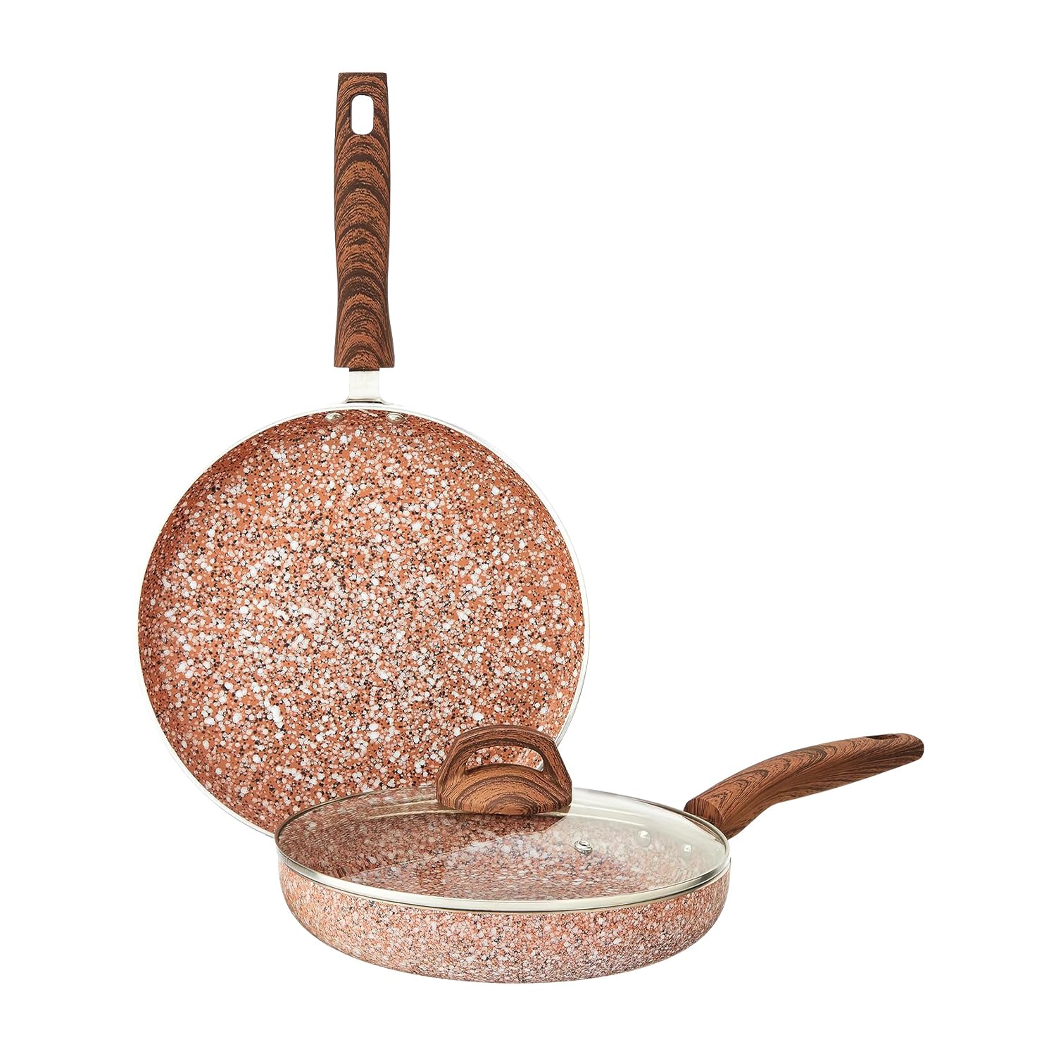 Amazon Basics Granite Finish Stainless Steel Non-Stick Induction Base Cookware | Set Of 2 | 28Cm Tawa, 24 Cm Kadai | Rust Granit