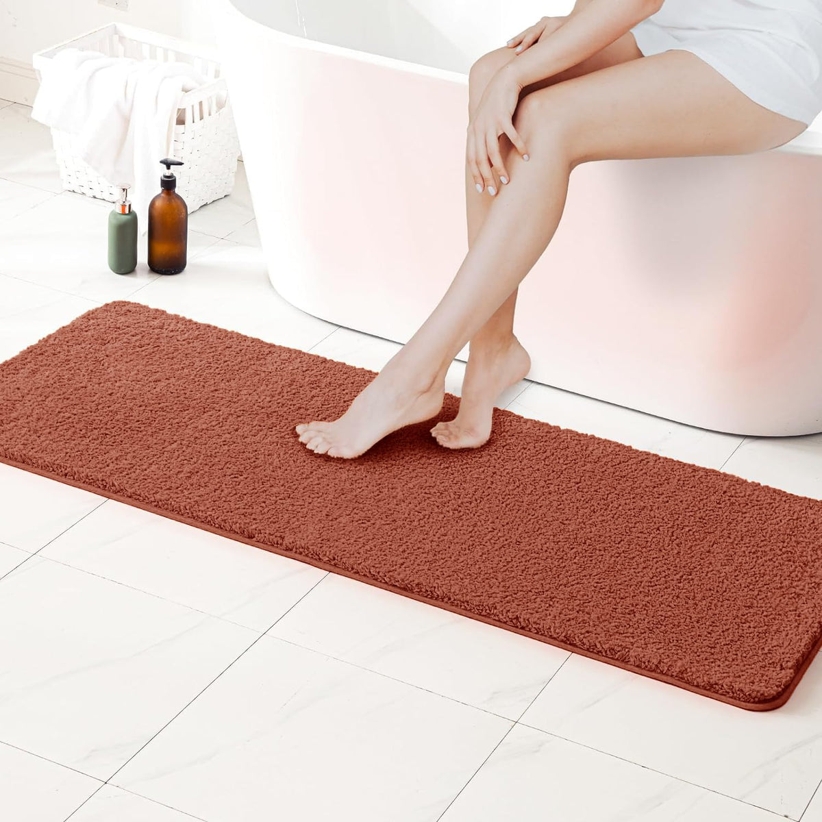 Miulee Fall Rust Bathroom Runner Rug 24X60 Inches, Long Bath Mat For Bathroom Floor Bathtub Showers, Machine Washable Absorbent