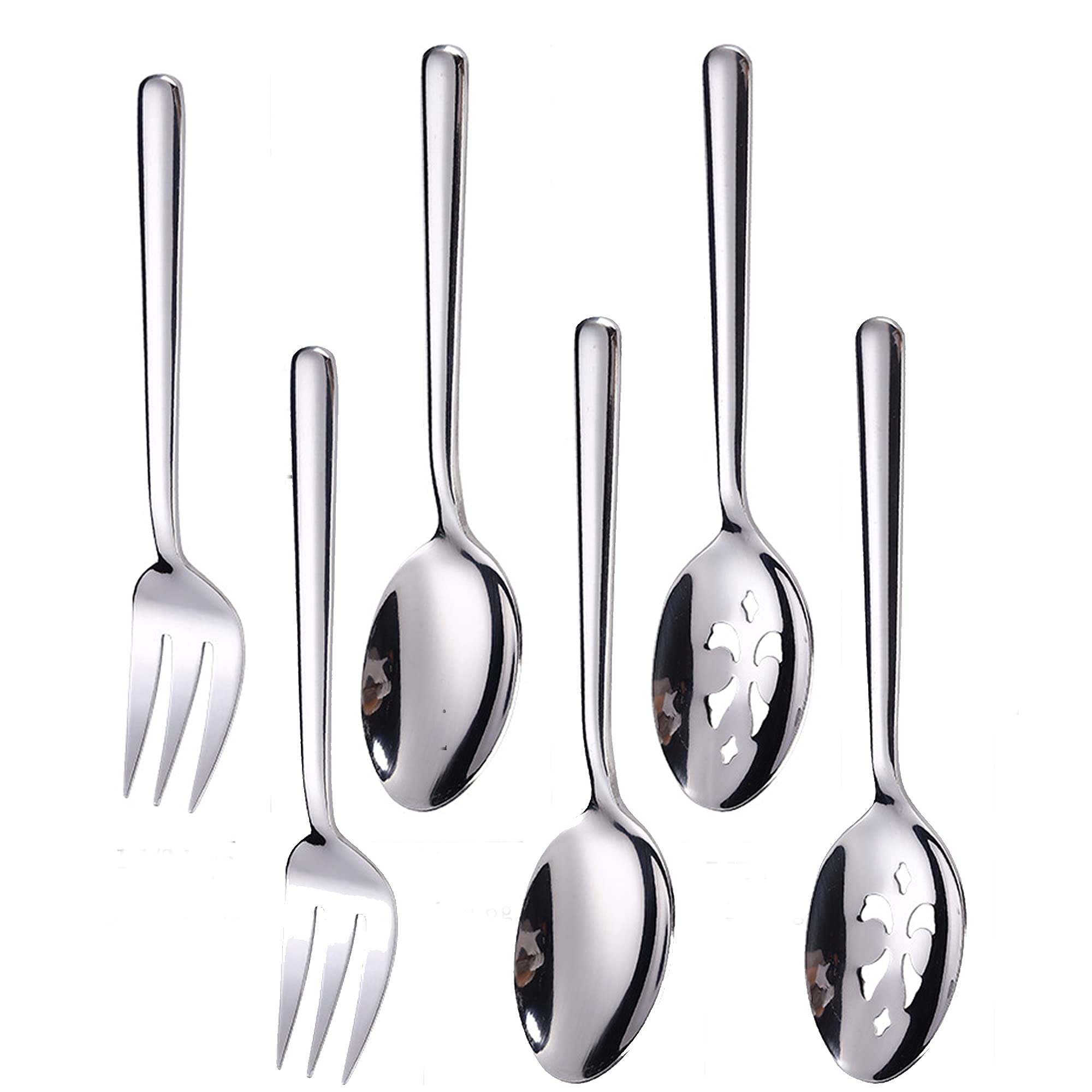 Enwinner Serving Spoons*2 Slot Spoons* 2 Forks *2 Buffet Colander Stainless Steel Banquet Set, Set Of 6. Lenght 9'' (6-Spoon For