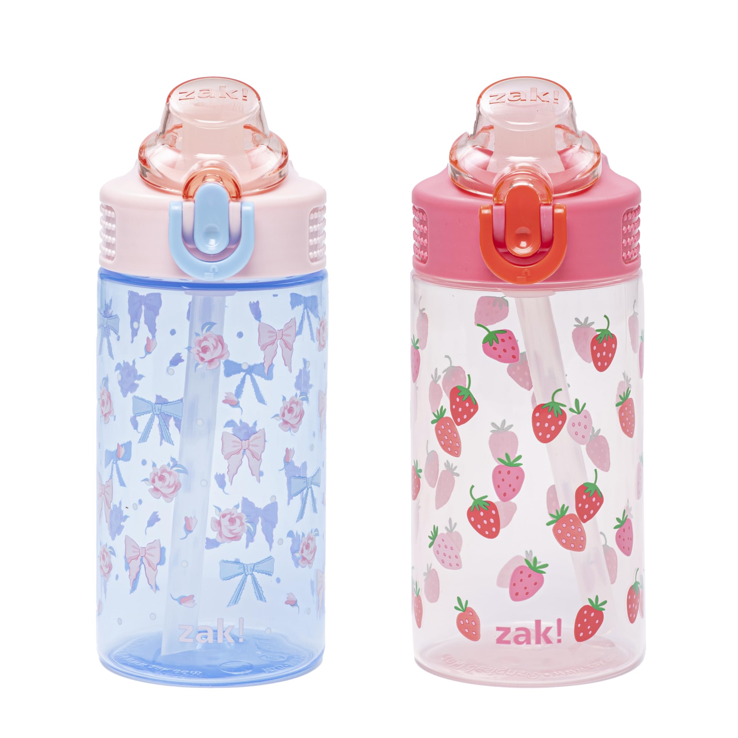 Zak Designs Sage Kids Water Bottle For School or Travel, 16oz Durable Plastic Water Bottle With Straw, Handle, and Leak-Proof, P