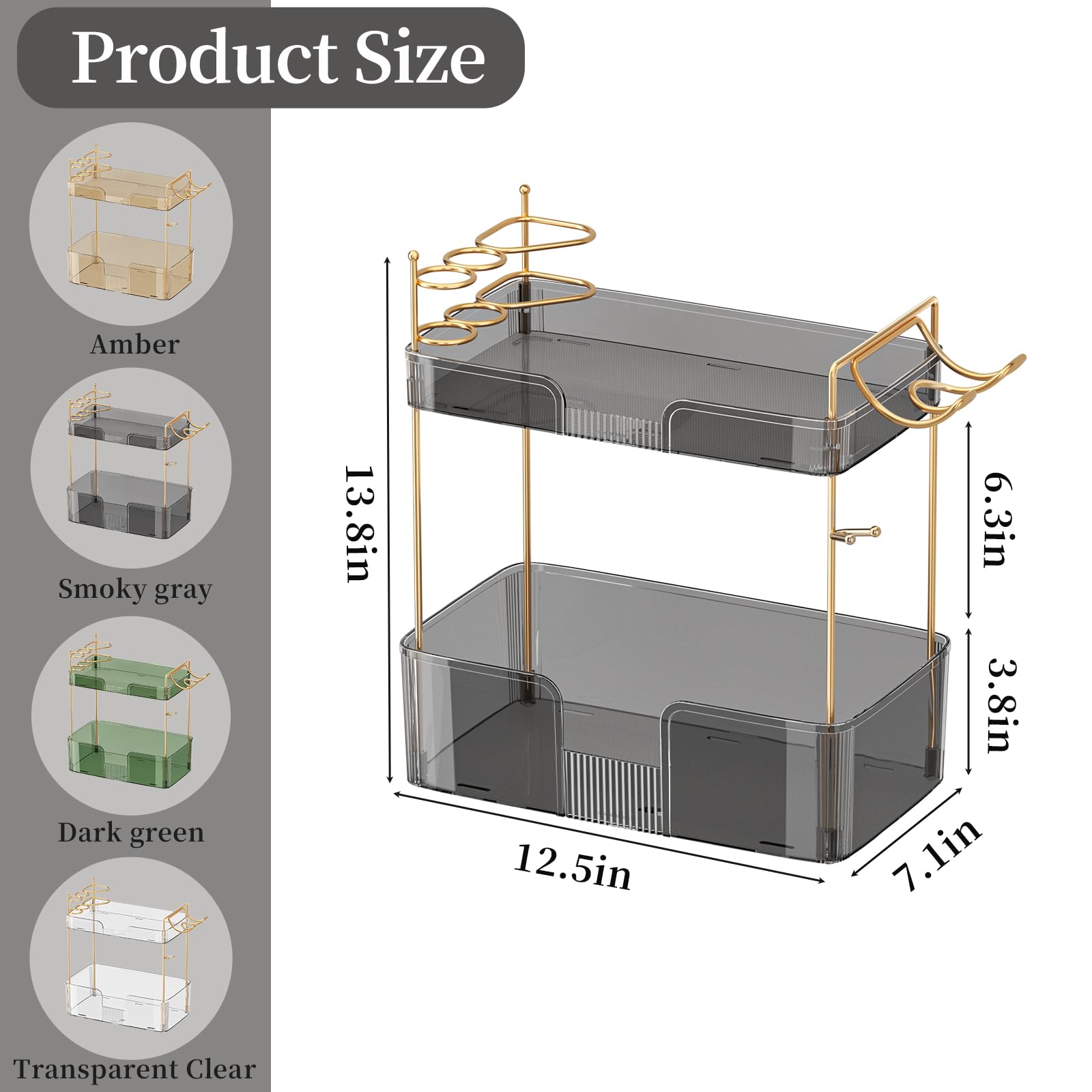 Shuang Qing Bathroom Counter Organizer With Hair Dryer Holder, Hair Tool Countertop Storage, Cosmetics Skincare Shelf Organizer,