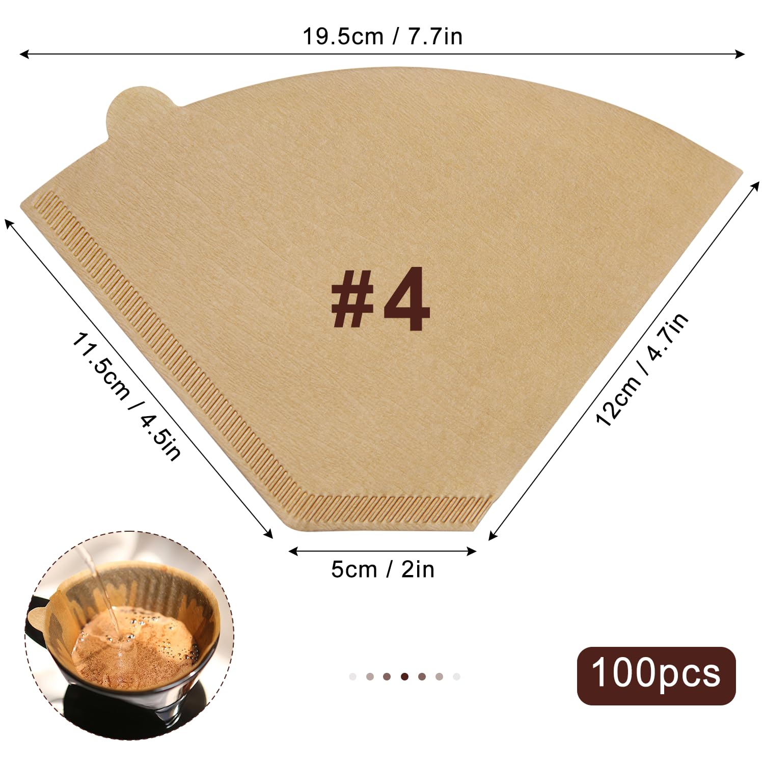 Muztinte #4 Cone Coffee Filters,4 Coffee Filters Paper Fits For Pour Over And Drip Coffee Maker, 8-12 Cup,Natural Unbleached,Chl
