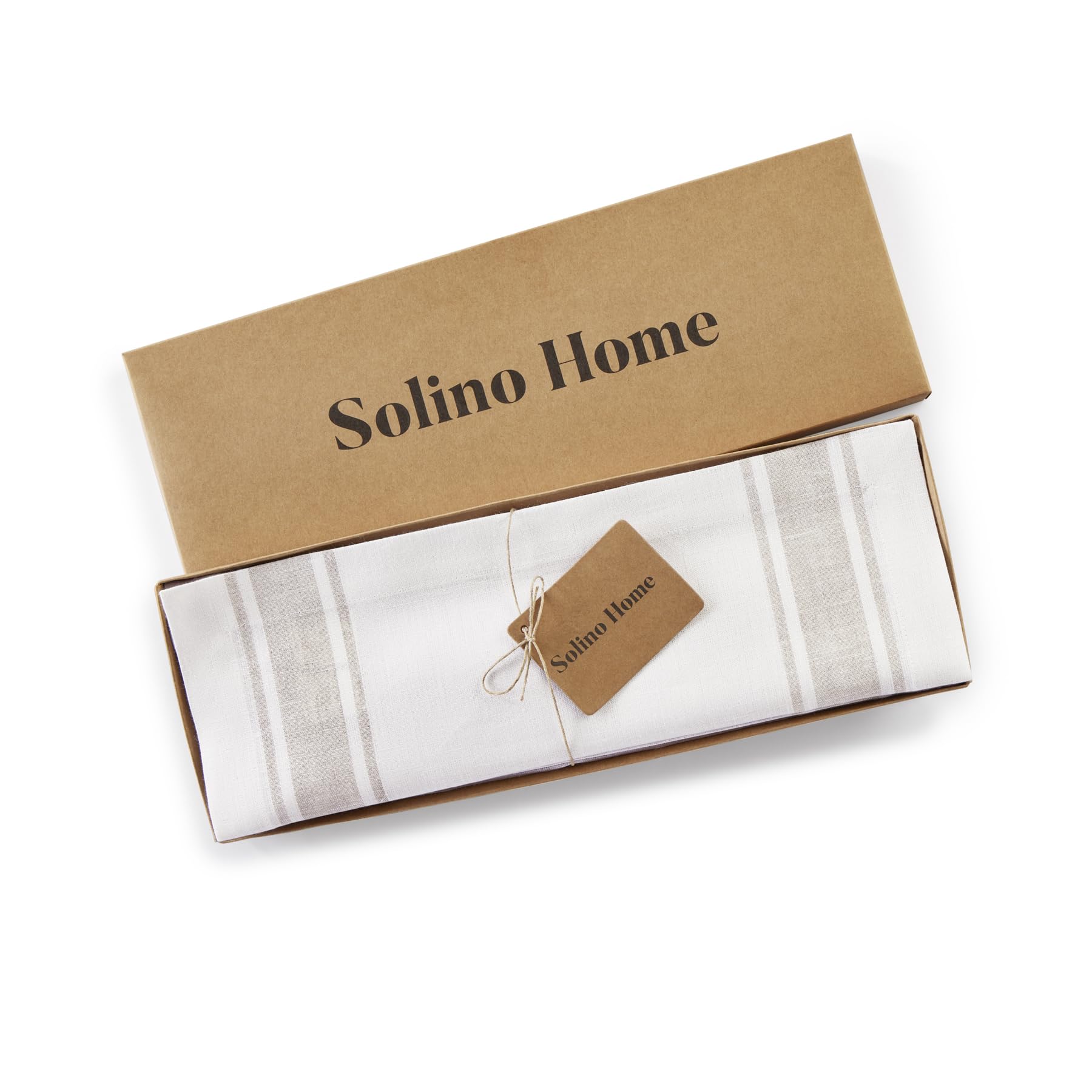 Solino Home Stripe Linen Placemats 19'' L X 14'' W Inch - 100% Pure Linen Farmhouse Stripe White And Natural Cloth Placemats Set