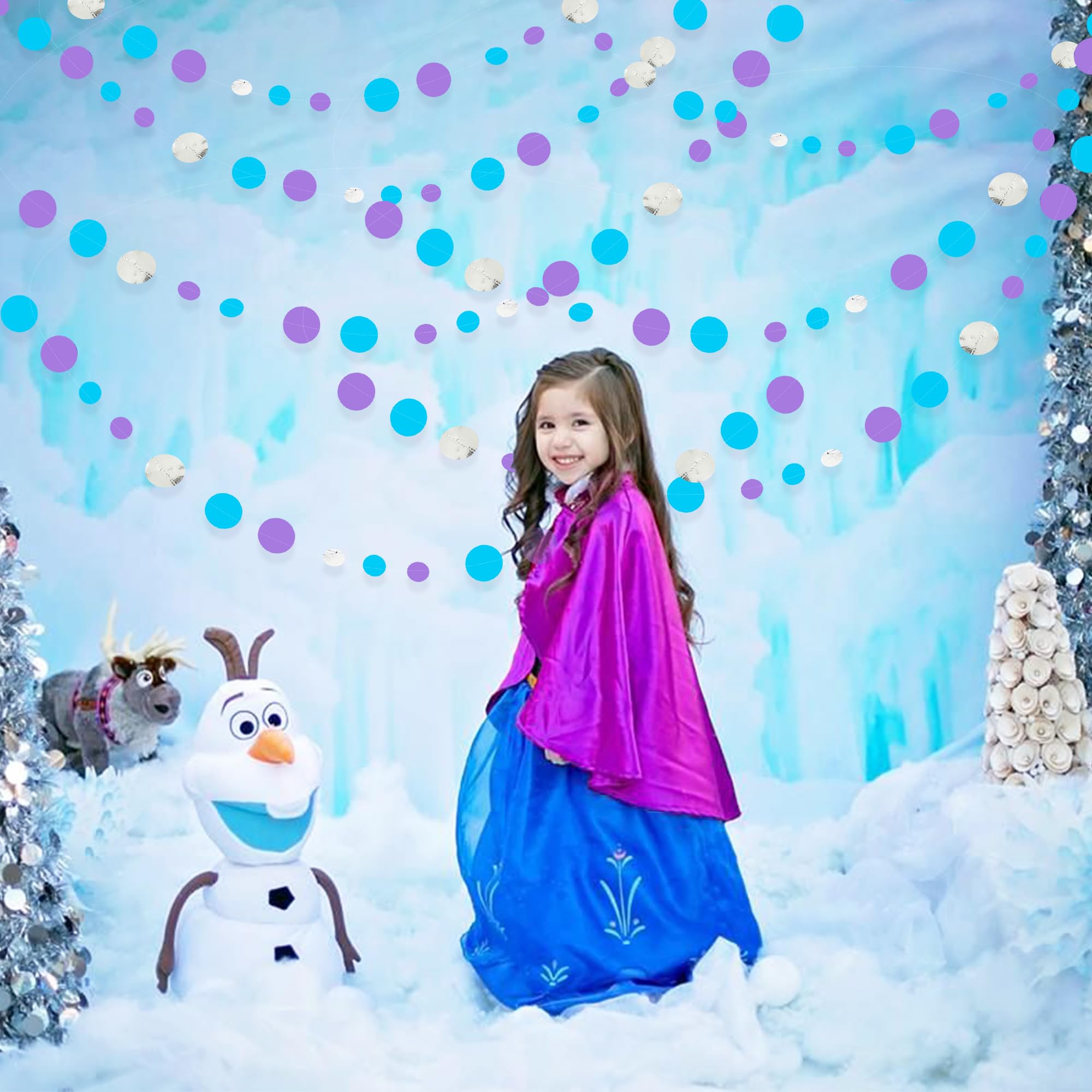 46 Ft Frozen Party Decorations Purple Blue Silver Polka Dots Garlands Hanging Paper Circle Dots Streamer For Frozen Birthday Win