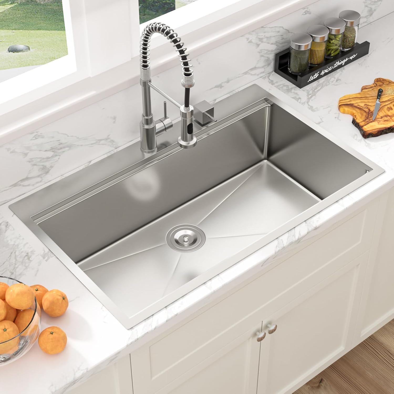 Sarlai 36 Drop In Kitchen Sink Workstation - 36X19 Kitchen Sink Drop In Stainless Steel Workstation Sink 16 Gauge Single Bowl De