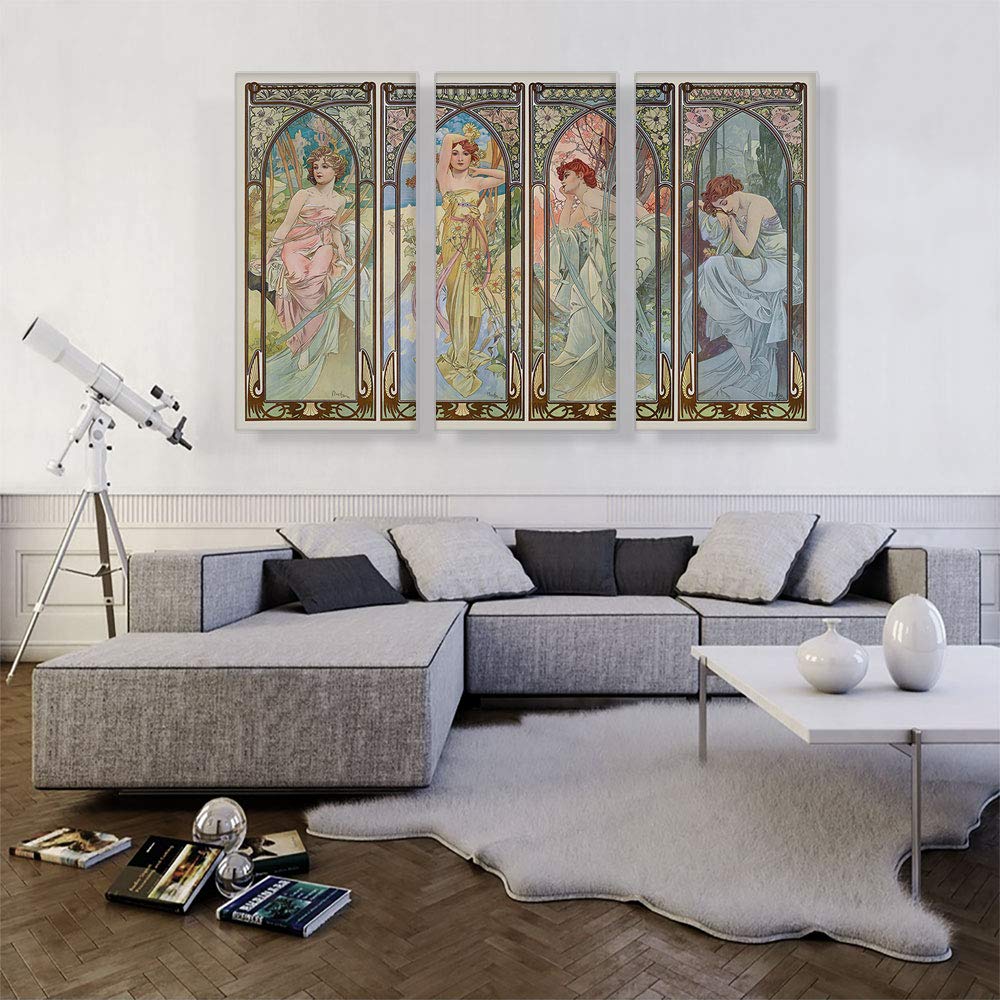 Artcanvas Times Of The Day Canvas Art Print Stretched Framed Painting Picture Poster Giclee Wall Decor By Alphonse Mucha - 60''