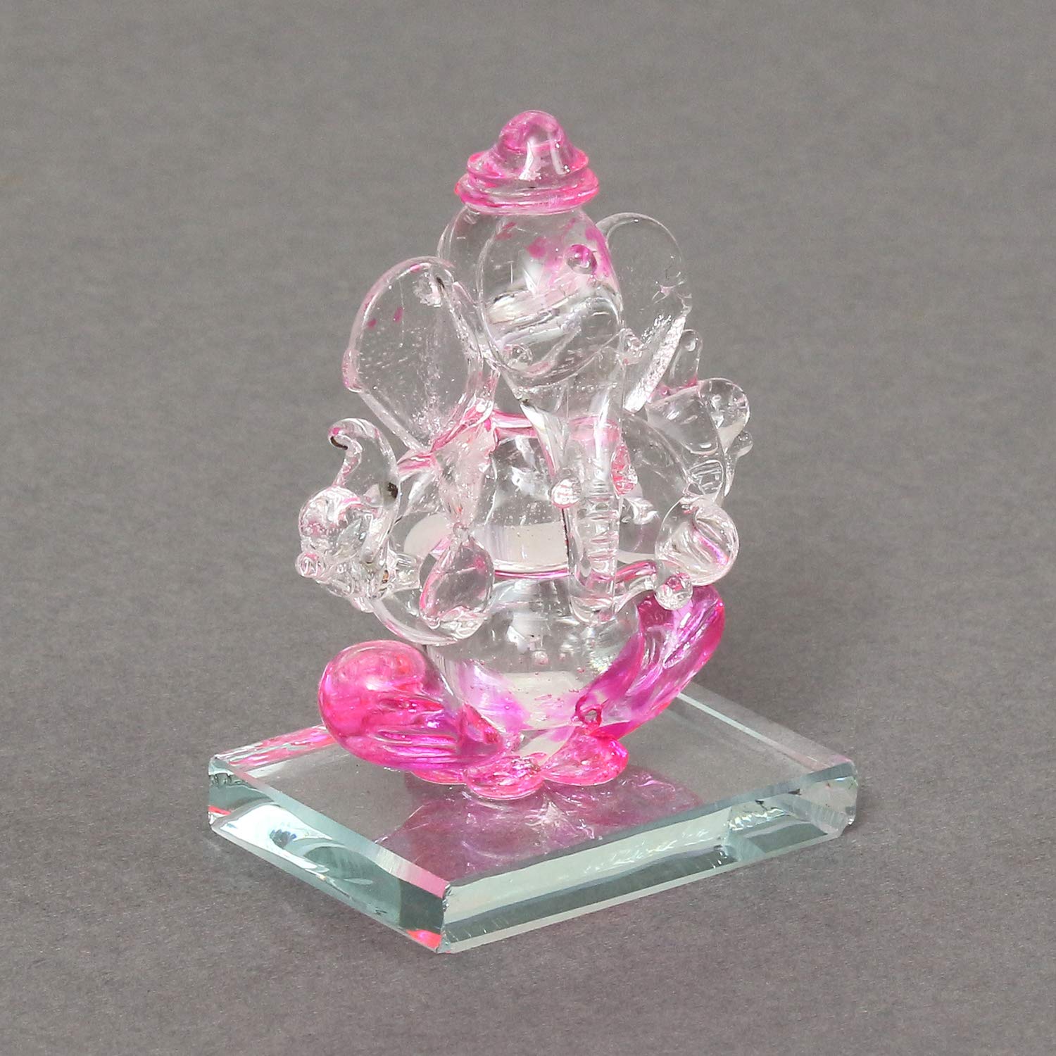 Ecraftindia Pink And Transparent Double Sided Crystal Car Ganesha Showpiece