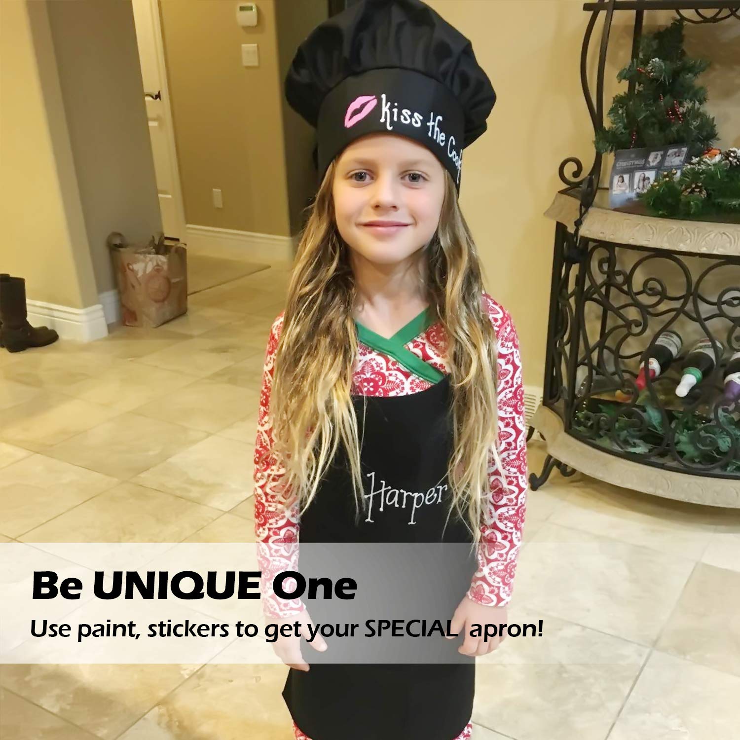Novelty Place Kids Apron With Chef Hat Set (3 Set) - Skin-Friendly Childrens Bib With Pocket - Cooking, Baking, Painting, Traini