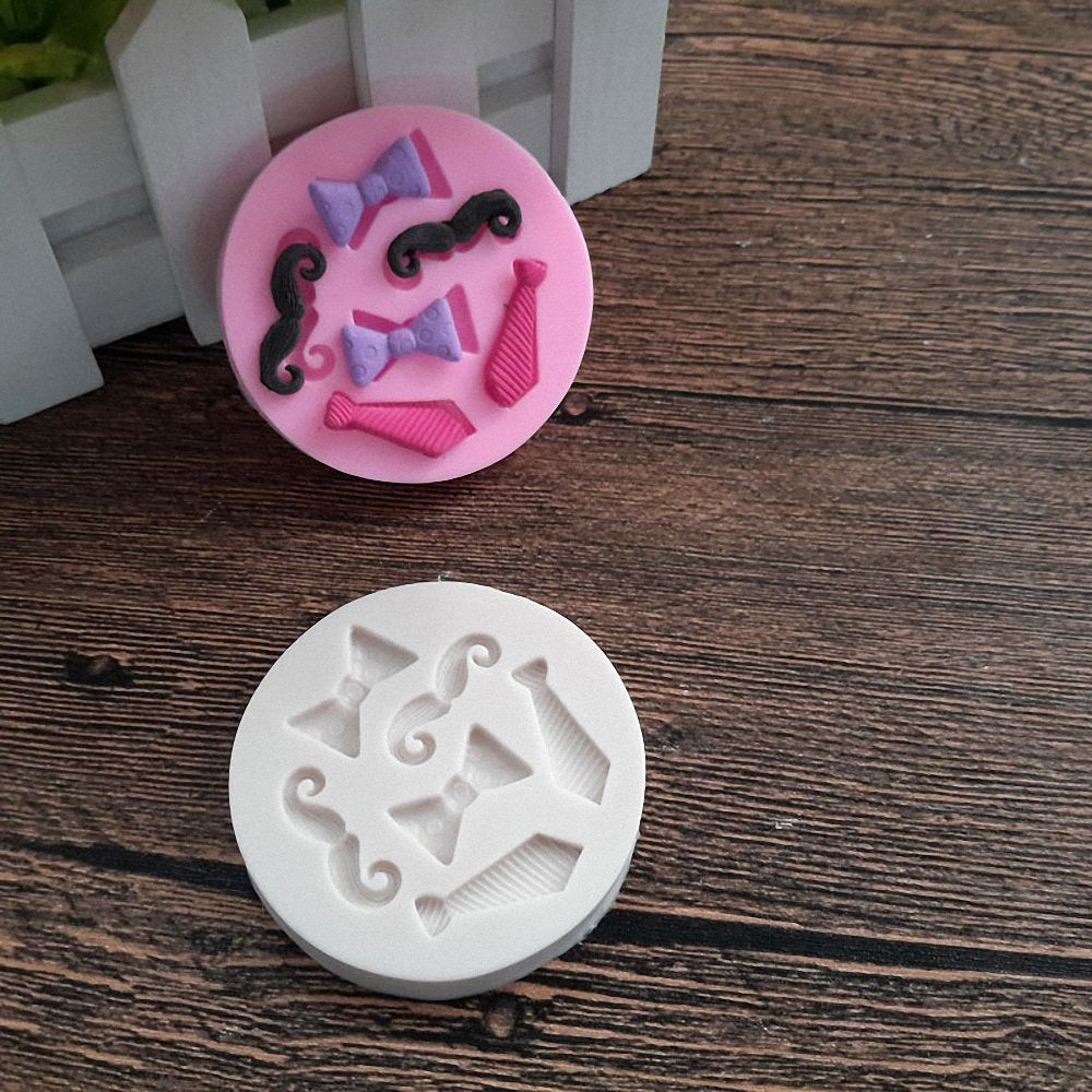 Moldfun Tiny Size Bow Tie Necktie Mustache Silicone Mold For Fondant Sugar Craft Mould Chocolate Candy Craft Cake Topper Decorat