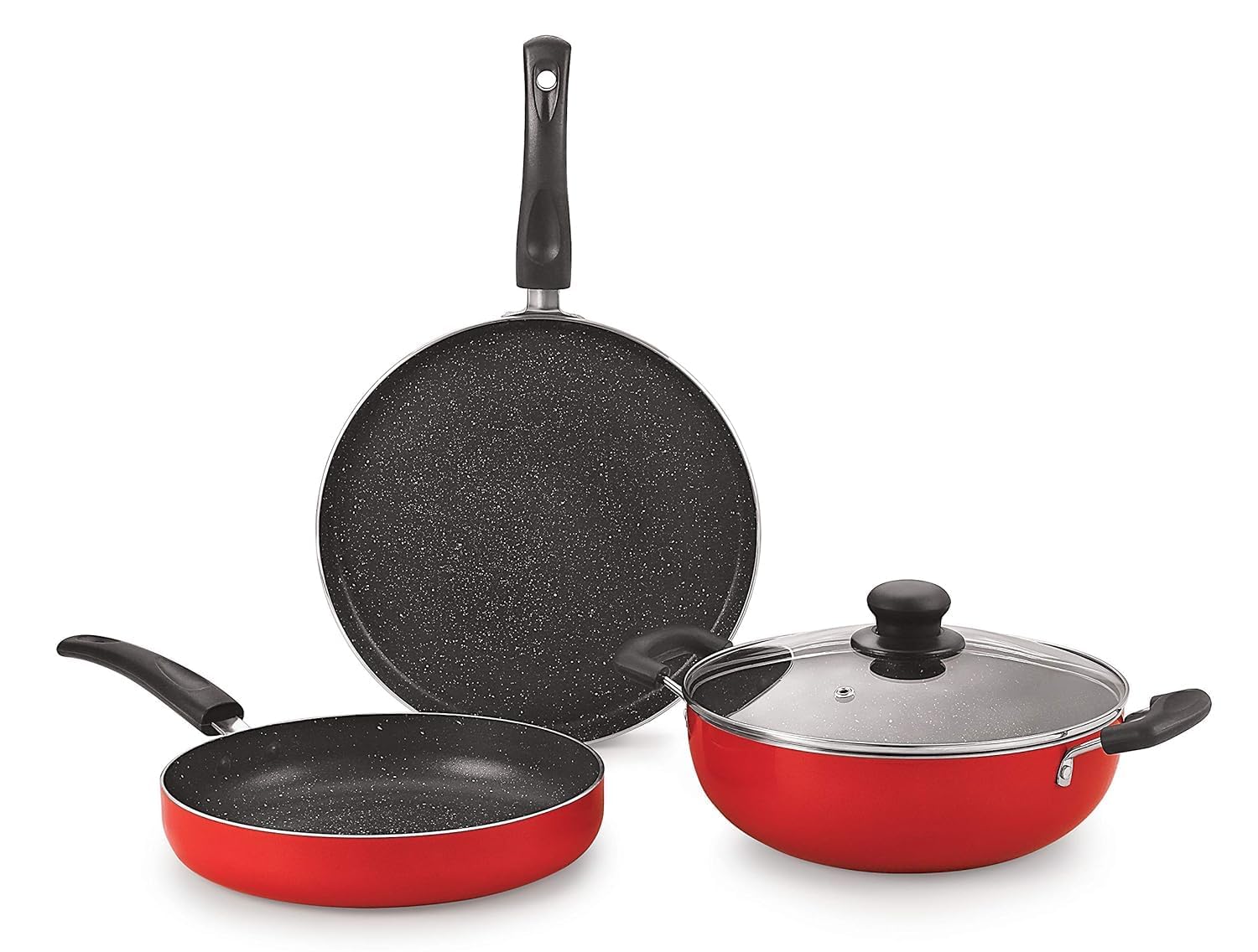 Drumstone Granite NonStick Cookware Combo  Durable 5Layer Coating Set With Tawa, Fry Pan & Kadai With Lid