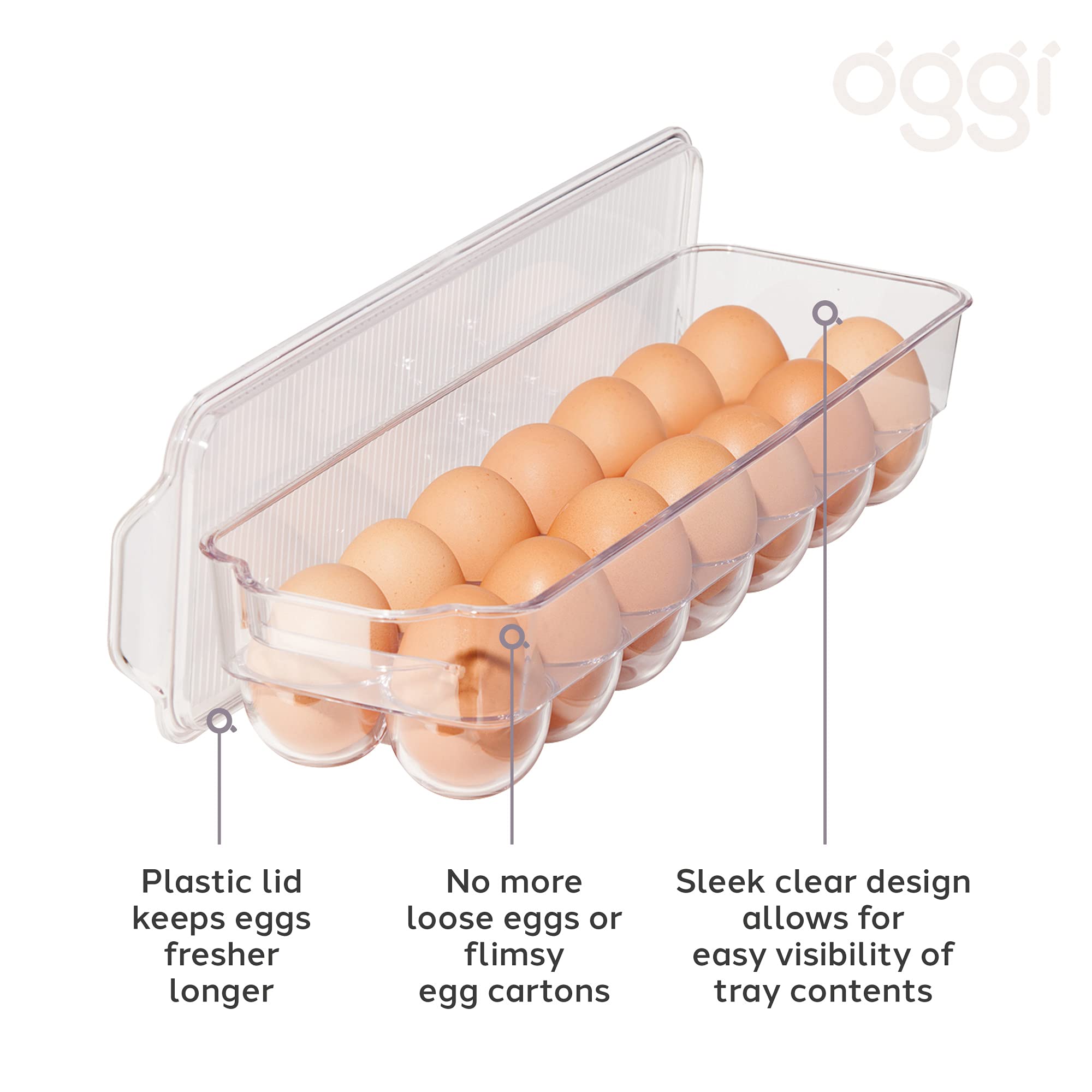 Oggi Stackable Covered Egg Holder - Kitchen Organization, Fridge Organizer, Food Storage, Clear Stackable Storage Bins, 14 Egg T