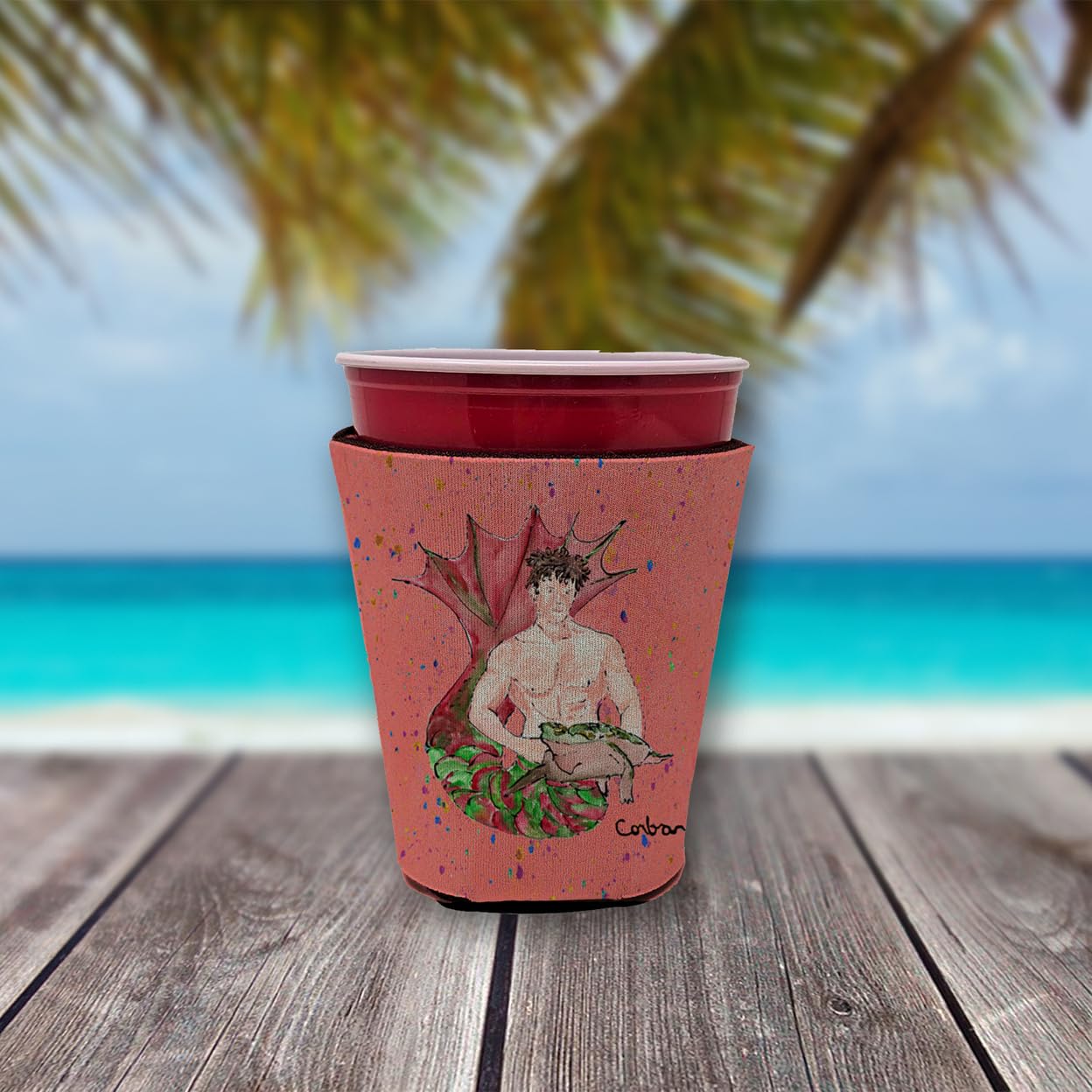 Merman Brunette Hair Merman Red Solo Cup Beverage Insulator Hugger