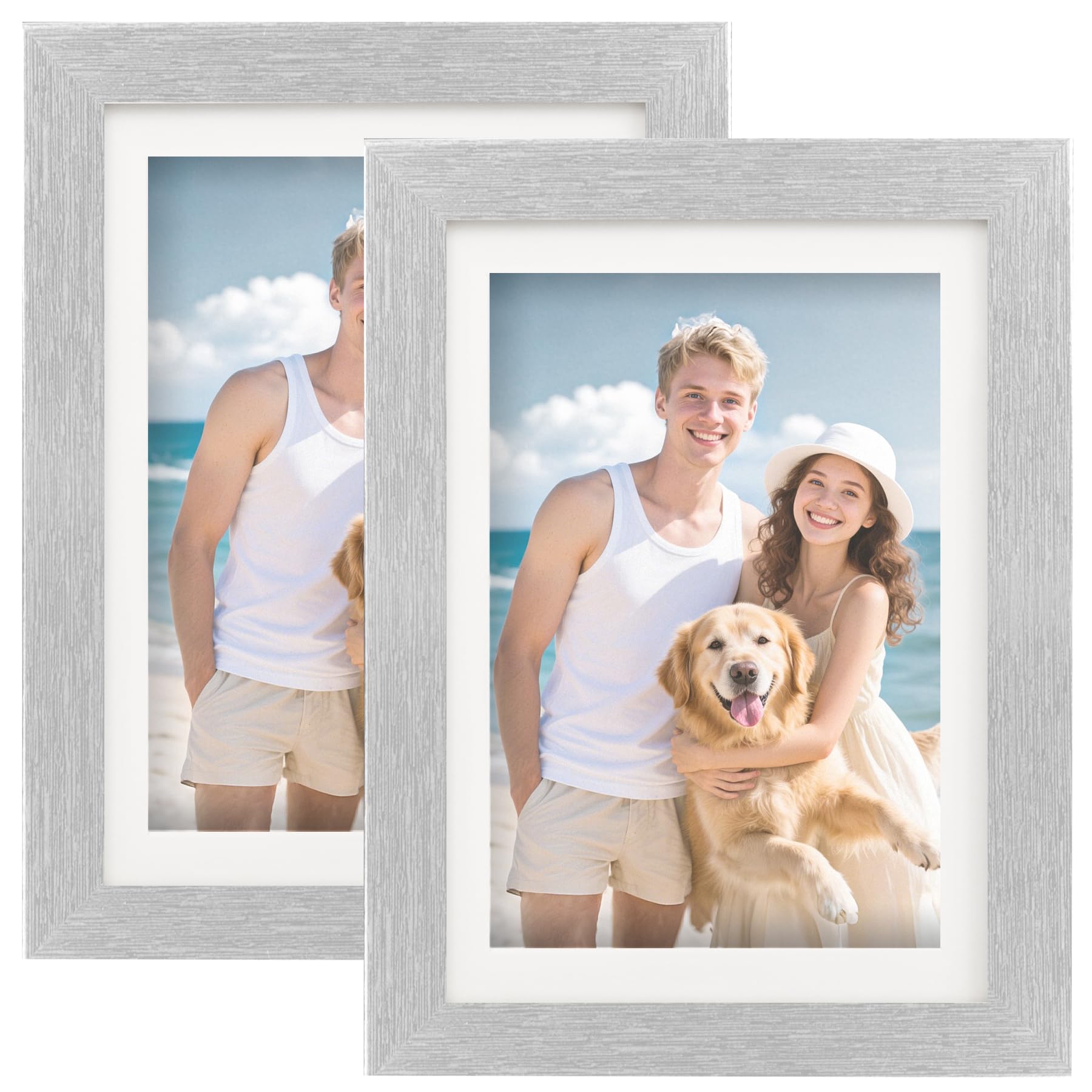 TOFOREVO Picture Frames 5x7 Set of 2 Distressed Silver Wood Grain Photo Frame for Gallery Wall Mounting or Tabletop Display