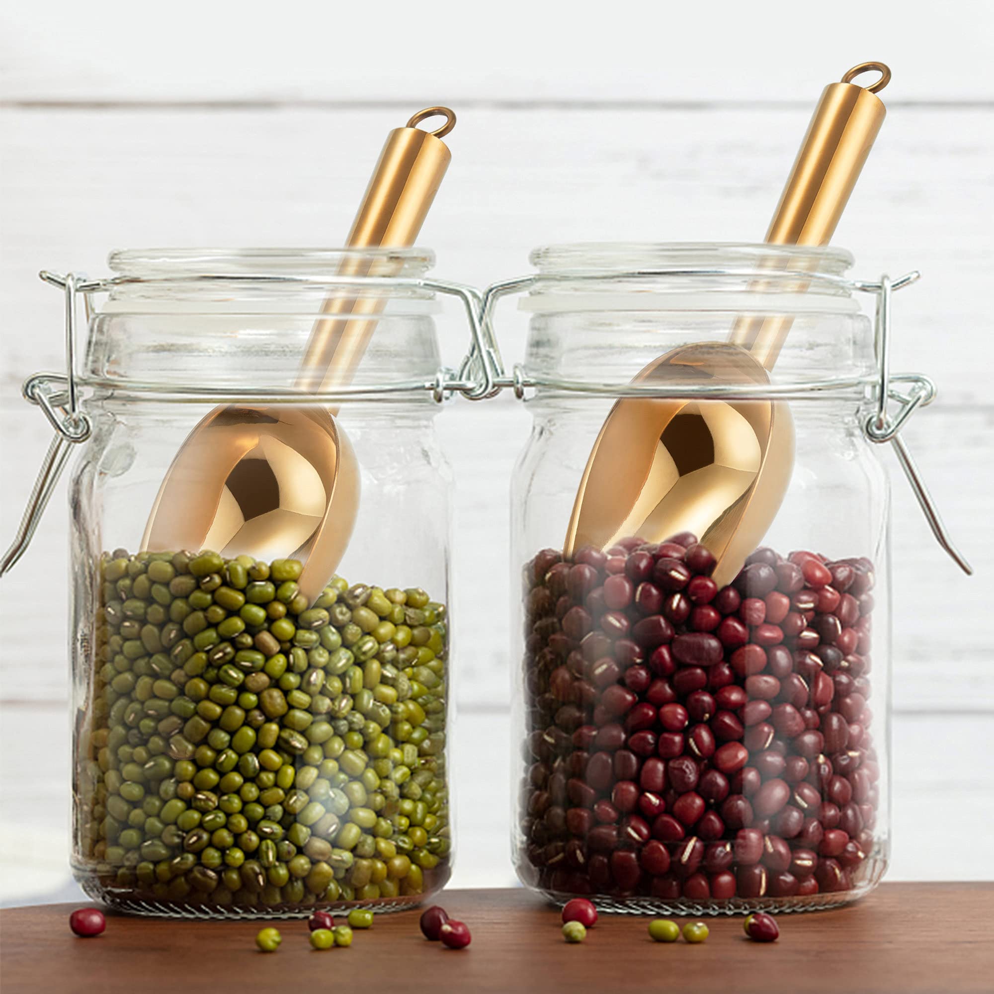 Teamfar Mini Scoop Set Of 2, 3 Oz Stainless Steel Small Scoop, Gold Canister Candy Utility Scoops Versatile For Kitchen Dispense