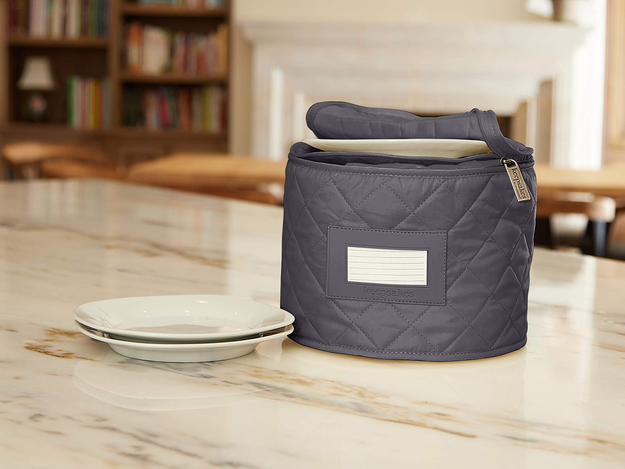 Covermates Keepsakes - Dish Storage - Padded Protection - Id Window - Stain Resistant - Machine Washable - China Storage, Slate