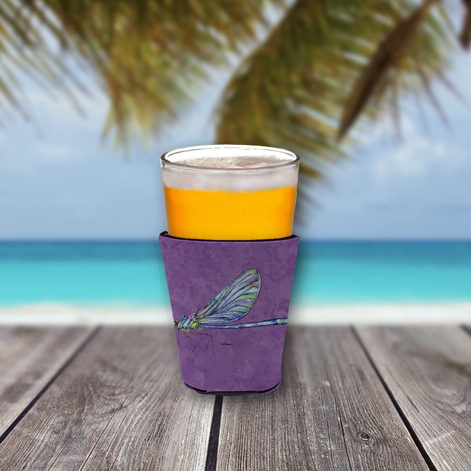 Dragonfly on Purple Red Solo Cup Beverage Insulator Hugger