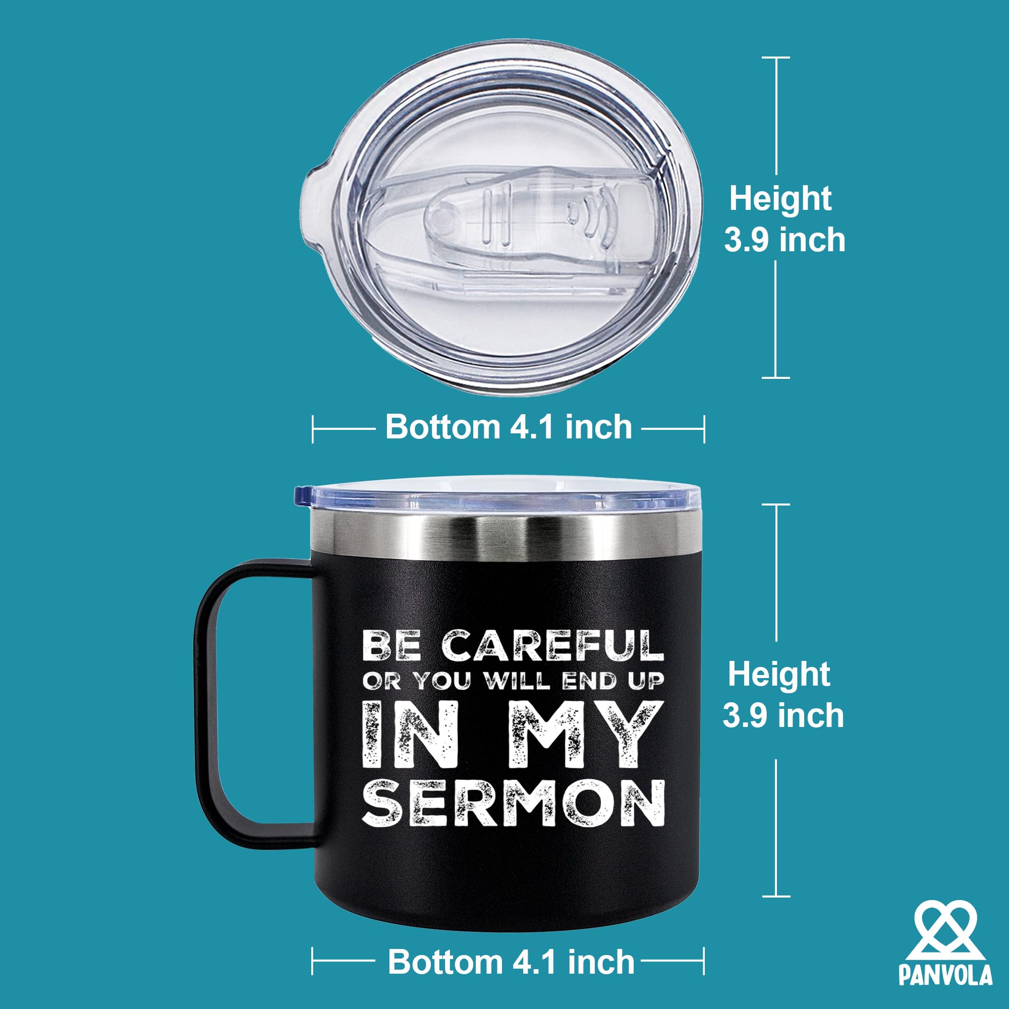 Be Careful Or You'Ll End Up In My Sermon Insulated Coffee Mug 14Oz With Handle And Lid Pastor Gifts Minister Sarcastic 304 Stain