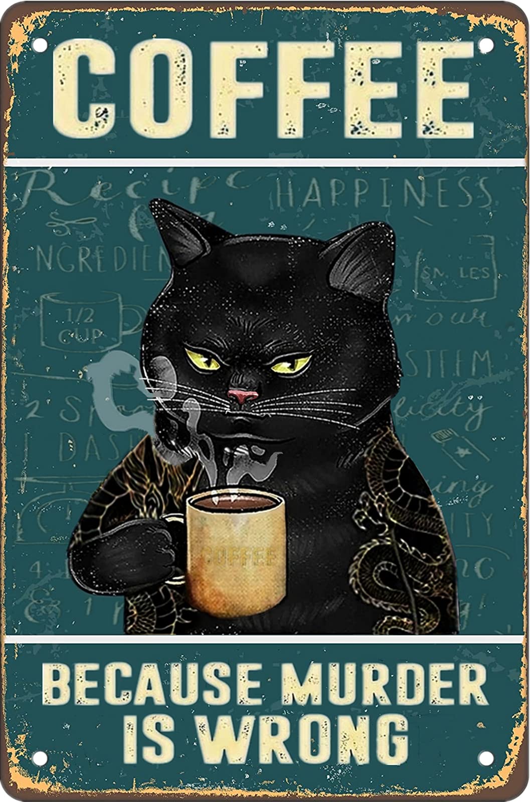 Retro Cat Coffee Metal Sign Vintage Kitchen Signs Wall Decor Because Murder Is Wrong Funny Tin Signs Bar Decorations Art Poster