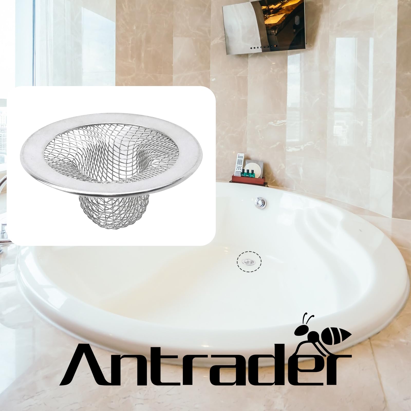 Antrader Kitchen Sink Strainer, 2Pcs Stainless Steel 2-Inch Diameter Mesh Round Filter Bathroom Bathtub Wash Basin Garbage Dispo