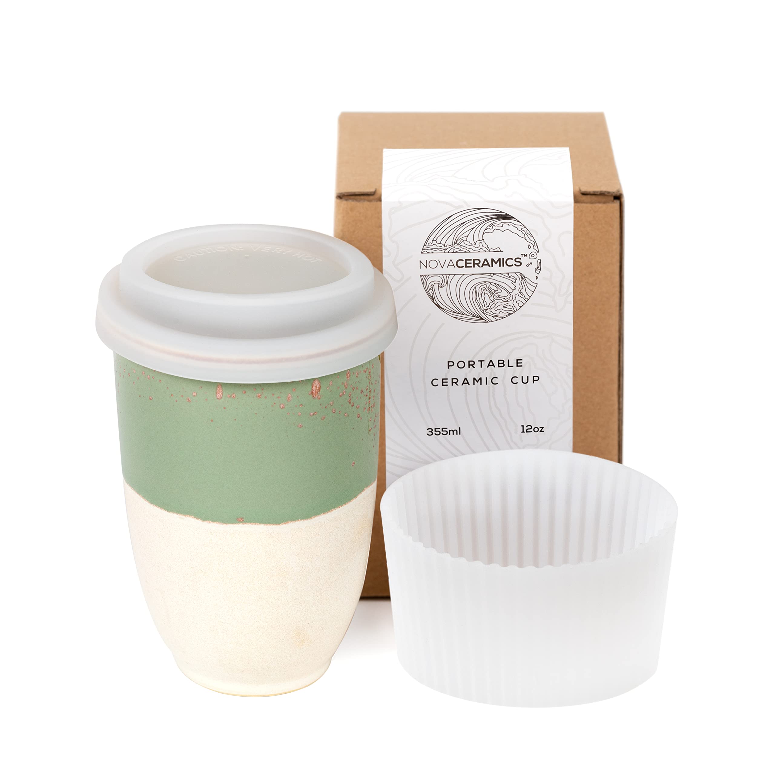 NOVA CERAMICS Travel Mug - Ceramic To Go Coffee Mug With Lid - Travel Mug Ceramic To Go Cup - Microwave & Dishwasher Safe Cerami