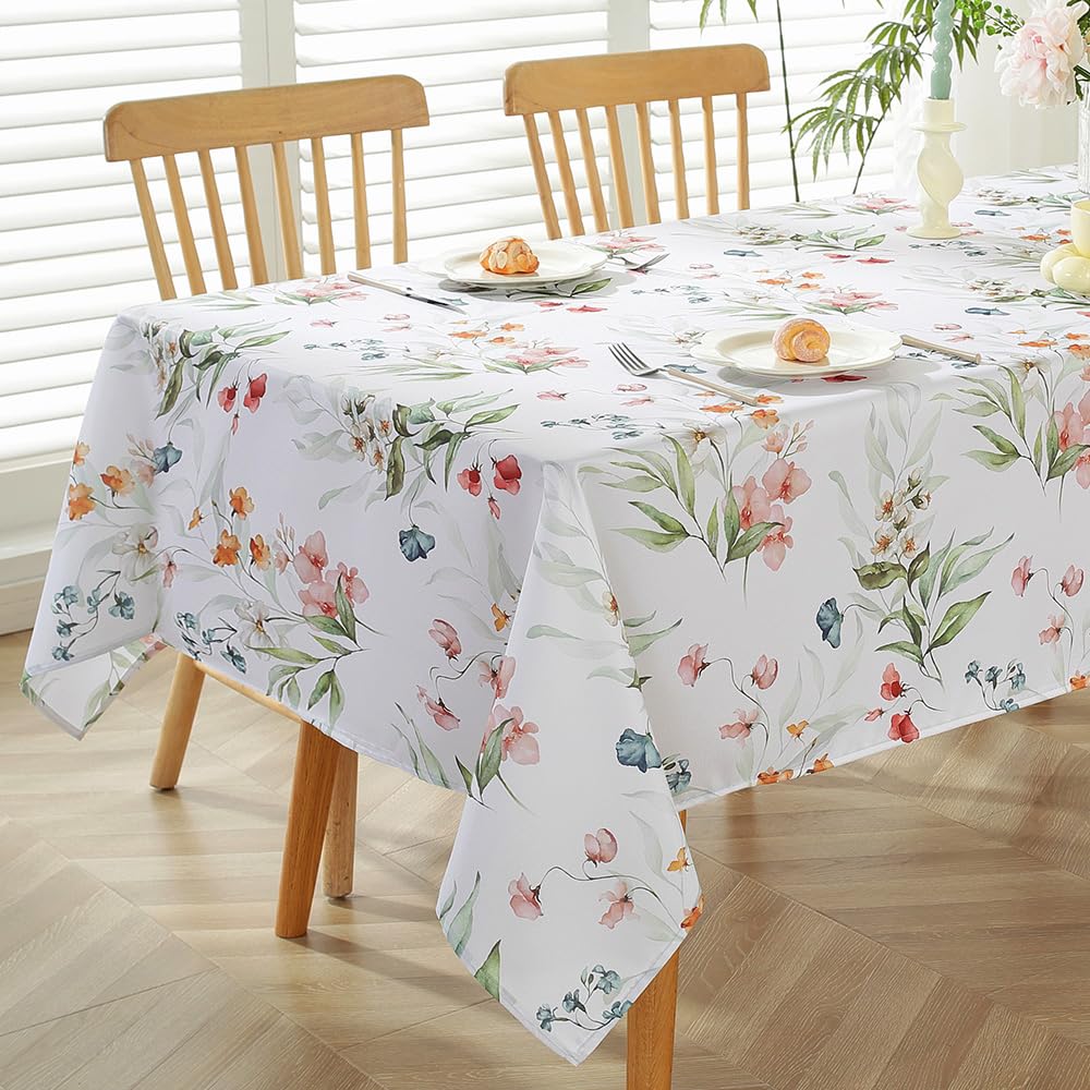 Matirug Spring Summer Tablecloths Rectangle 52X70 Inch, Spill Proof Watercolor Floral Table Cloth,Washable Wrinkle Free Print Gr