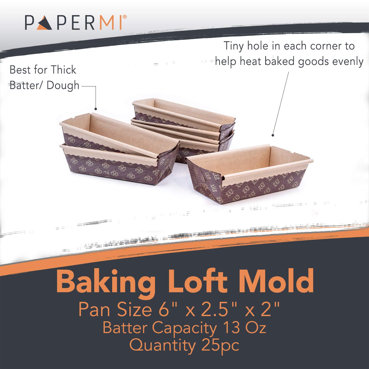 Paper Loaf Pan 25Ct, Disposable Eco- Friendly Bakeable Cardboard Baking Cake Mold Microwave Oven Freezer Safe, Providing Beautif