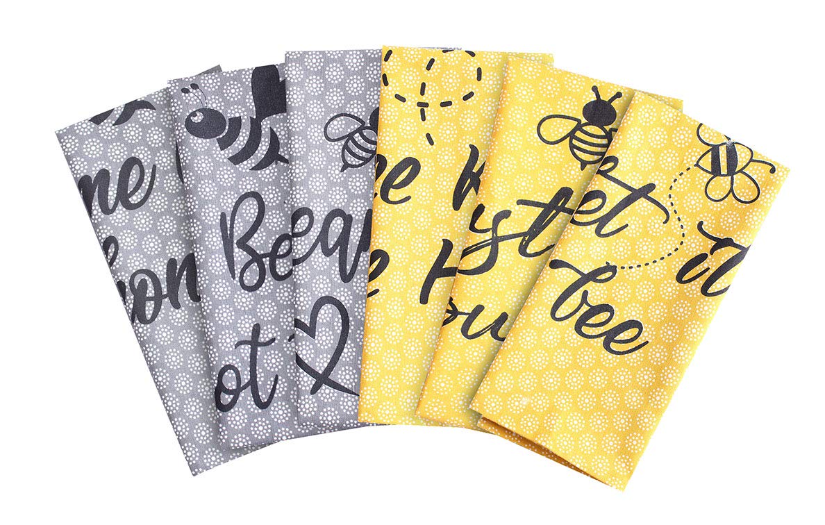 Accenthome Cotton Kitchen Towels Set Of 4 - Absorbent Dish Towels Set | Tea Towels | Bar Towels | Bee Grey Yellow Kitchen Dish T