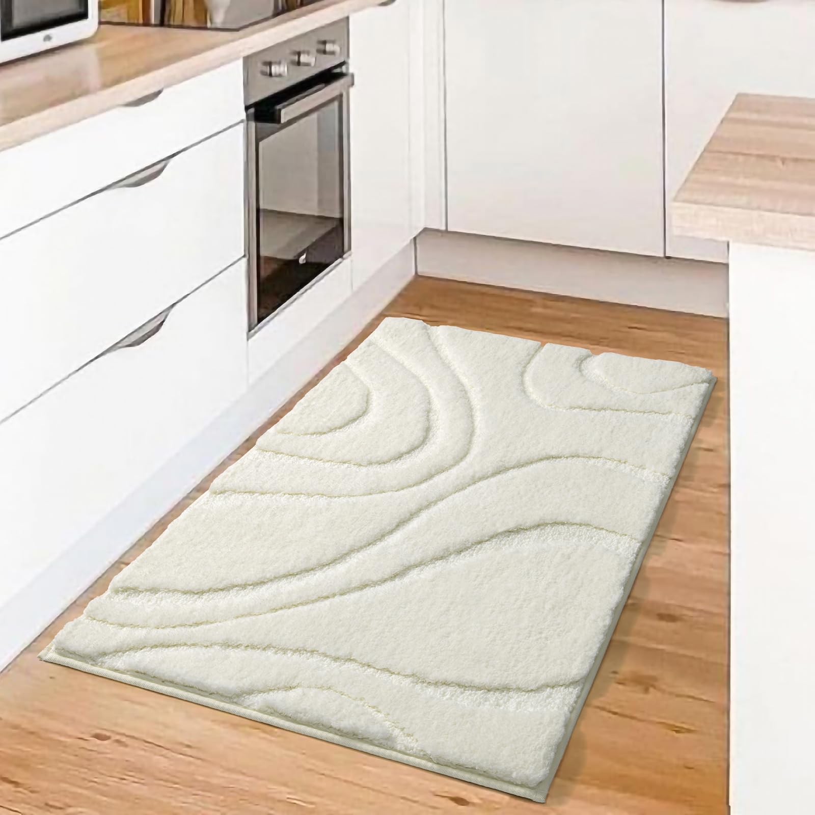 EXDE Bathroom Rugs Mat  Soft Plush Shaggy Microfiber Bath Rug  Non Slip Bath Mats for Bathroom Floor  Machine Washable Absorbent Carpet for Shower Tub  White 20''x32''