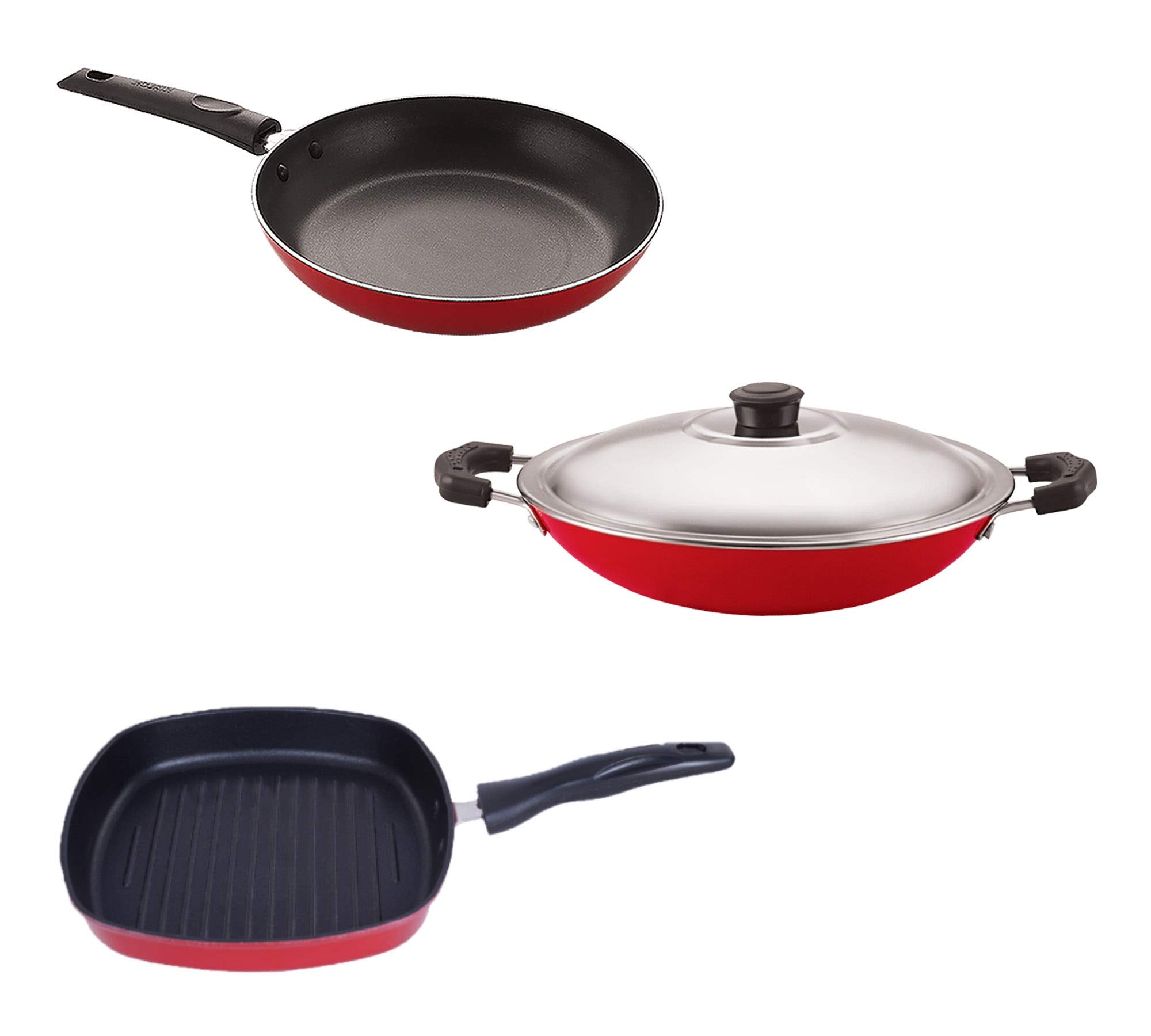 Nirlon Non Stick Aluminium Odor Free Chemical Free Kitchenware Combo Gift Set Of3 Pieces (2.6Mm_Ac_Gp(22.5)_Tp24)