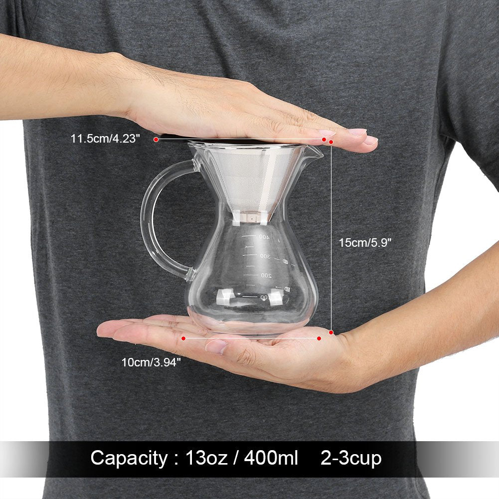 Natudeco Pour-Over Coffee Maker, Pour Over Coffee Maker With Filter Glass Drip Coffee Maker Filter Pot With Scale Suitable For O