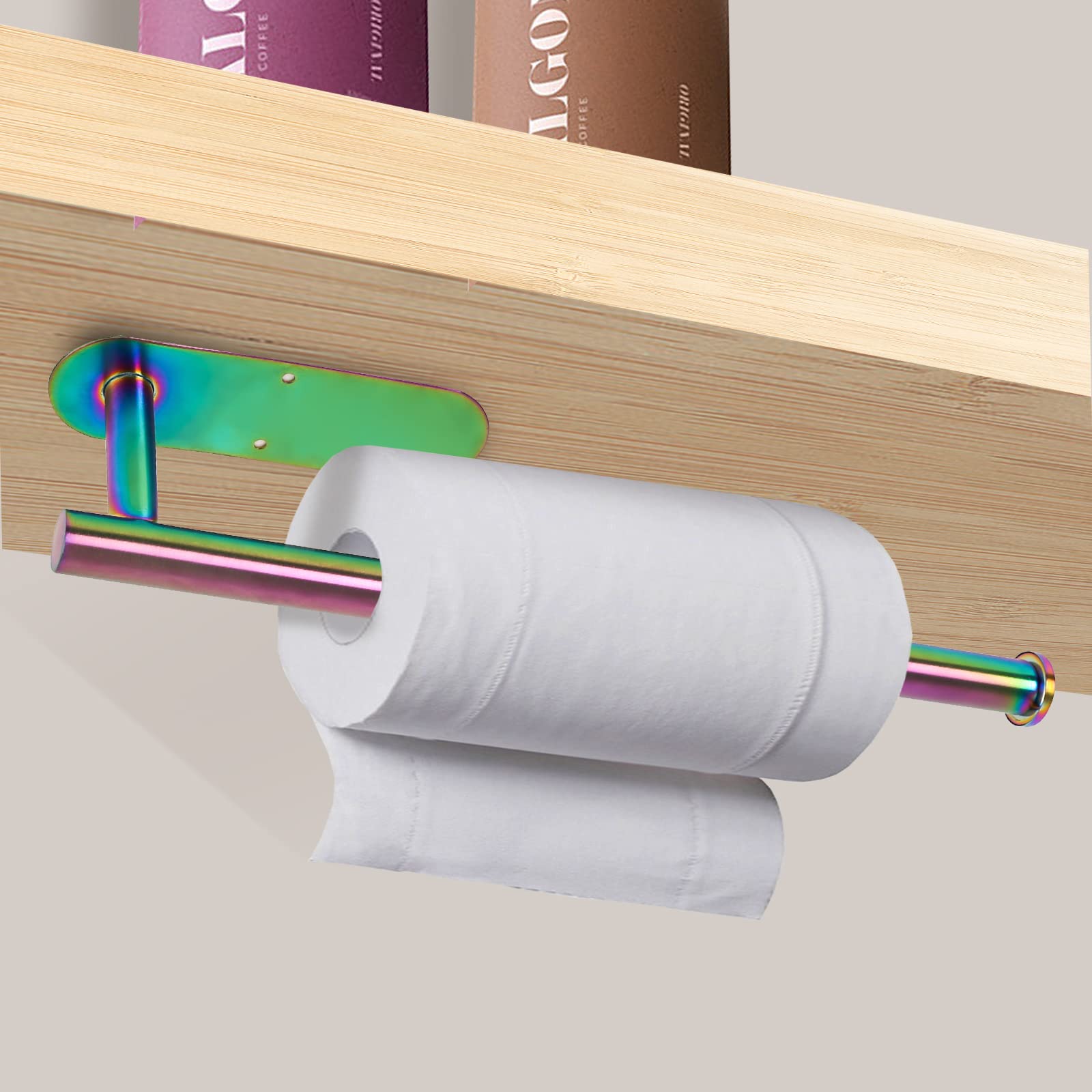 Paper Towel Holder Under Cabinet, Self-Adhesive Or Drilling Rainbow Paper Towel Rack Wall Mount, Sus304 Stainless Steel Paper To
