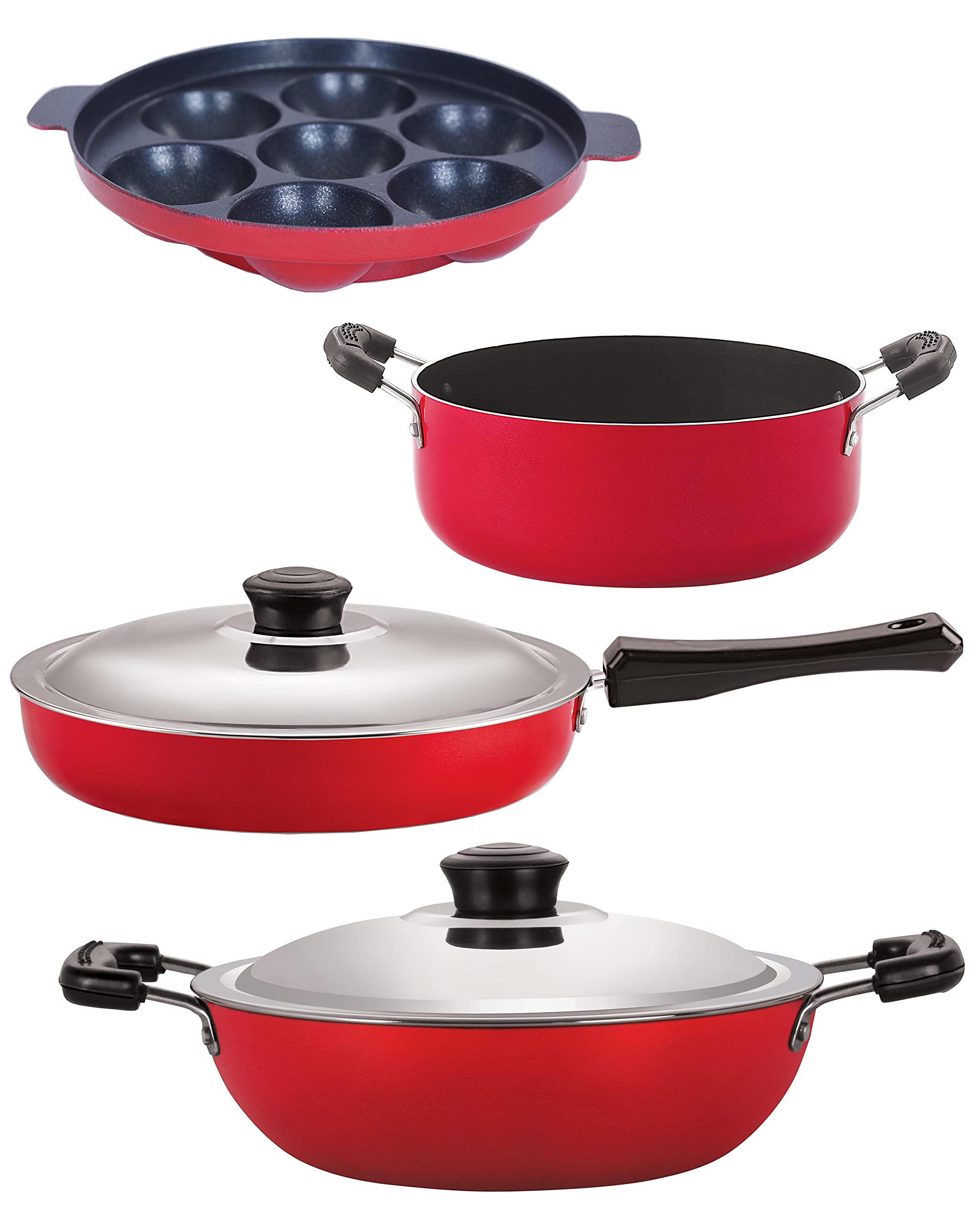Nirlon Non Stick Aluminium Cookware Essential Gift Set Of 4 Pieces With Bakelite Handle (Fp10_Dkd(M)_Ap7_Cs24)