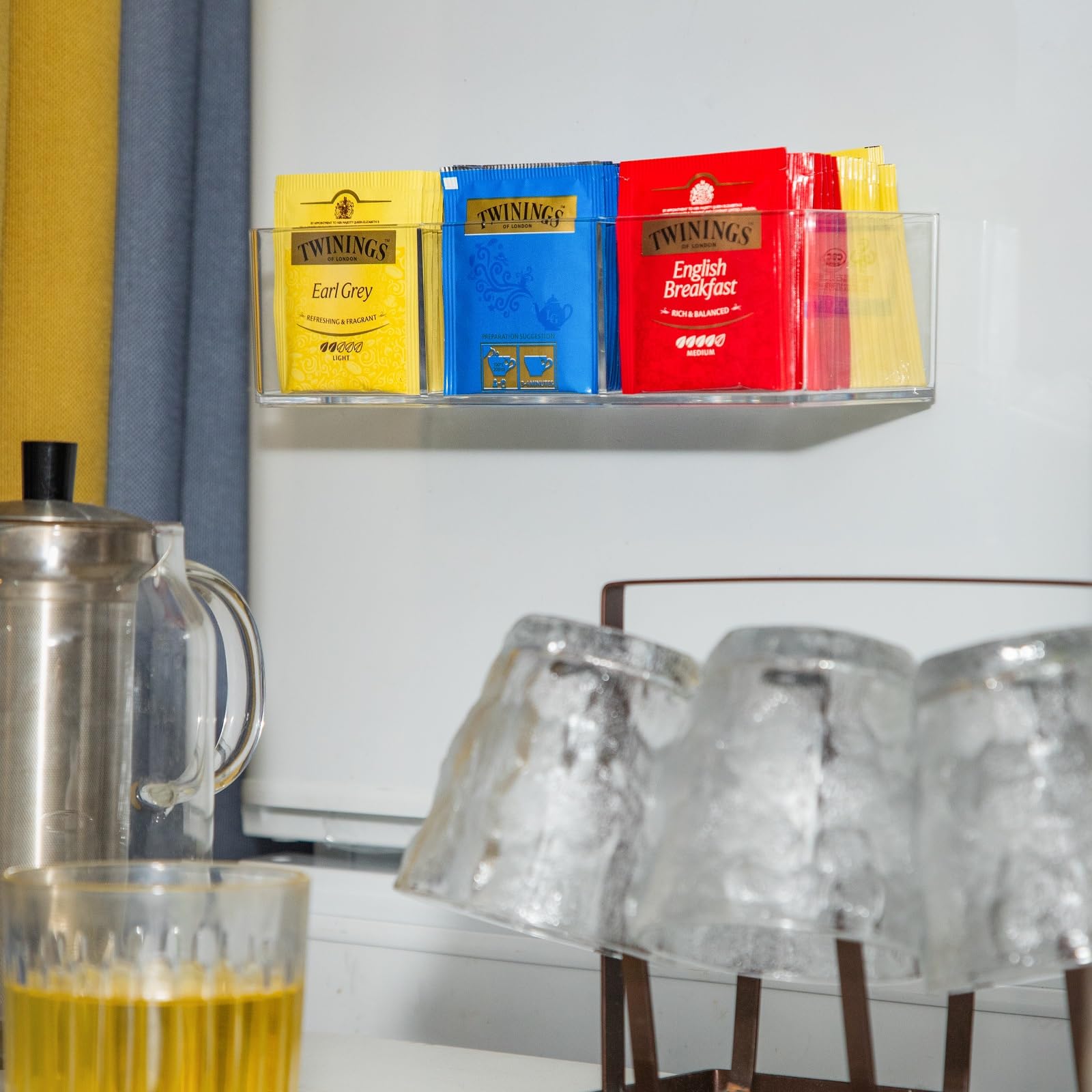 Telkeen Tea Bag Organizer Holds Up To 60 Tea Bags, Tea Organizer With 3 Compartments, Adhesive Wall Mount Tea Box Strong Tea Bag