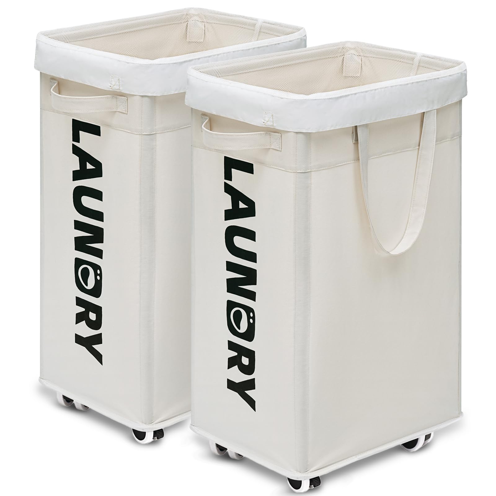 Goodpick Laundry Baskets With Wheels And Handle, 2-Pack 75L Collapsible Laundry Baskets, Clothes Laundry Basket With Removable W