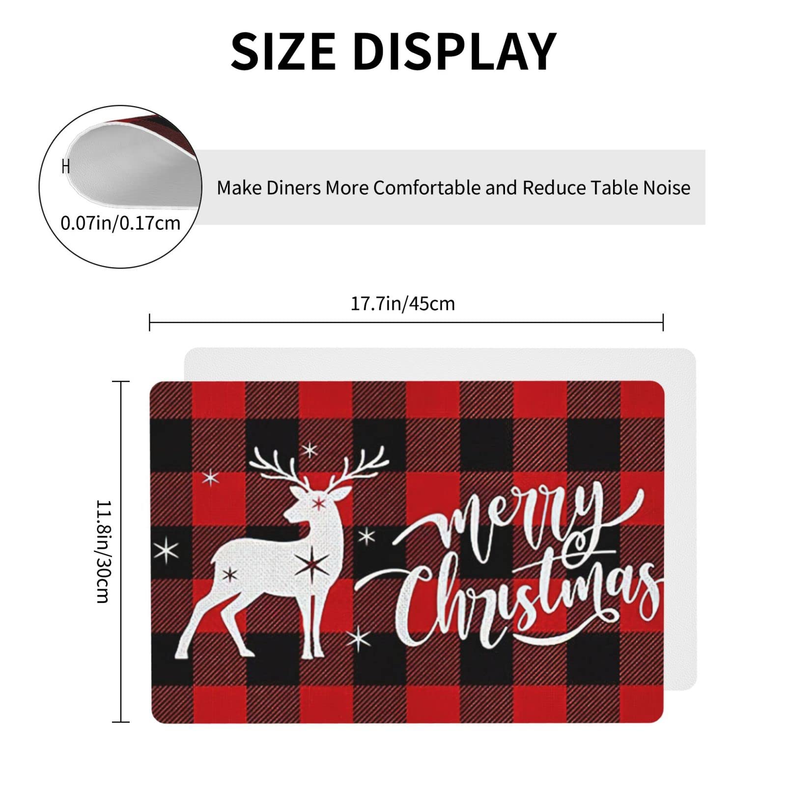Christmas Placemats Set of 6 for Christmas Dining Table Snowflake Santa Deer Christmas Tree Xmas Placemats 12x18 Inch Washable Table Mats for Christmas Party Decoration