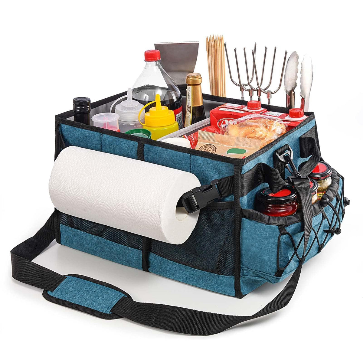 Lorbro Grill Caddy, Bbq Caddy With Paper Towel Holder, Utensil Caddy With Condiment Pocket, Collapsible Picnic Basket Camping Ge