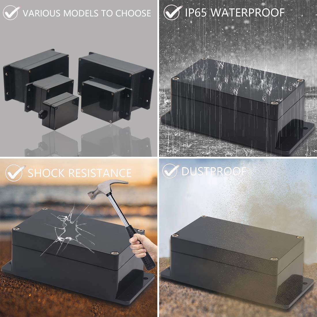Junction Box, Zulkit Project Box Waterproof Dustproof Ip65 Abs Universal Electrical Boxes Enclosure With Fixed Ear Black 591 X 3