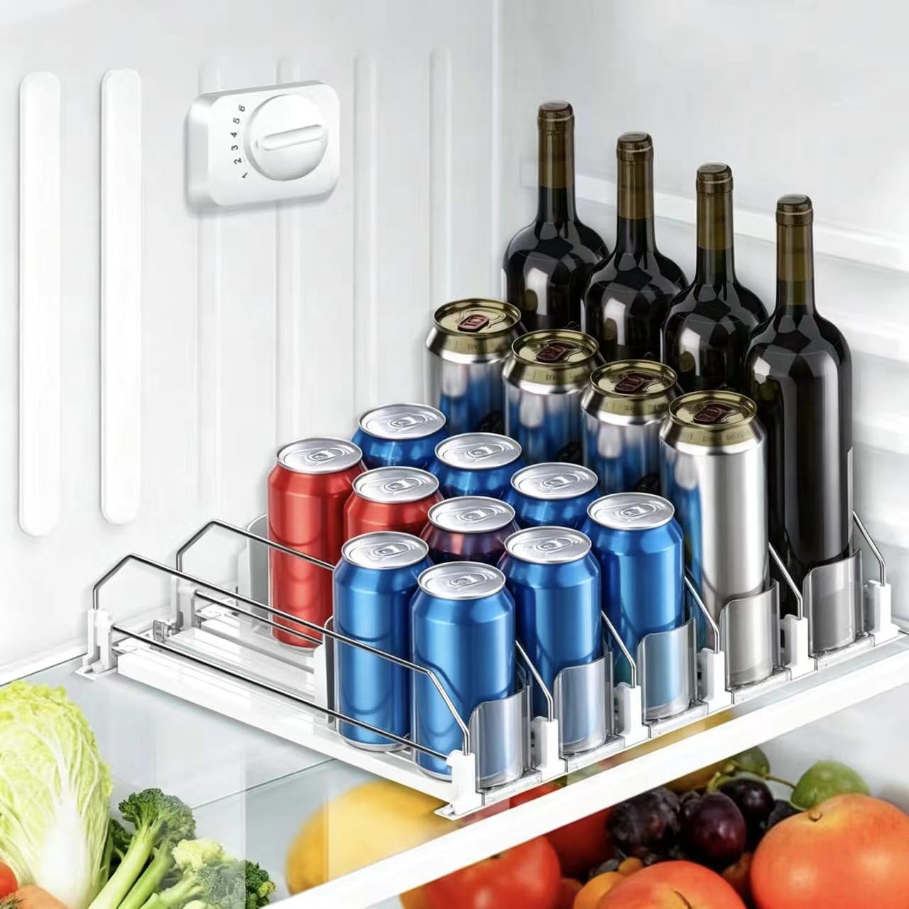 Nabobt Drink Organizer for Fridge, Upgraded Drink dispenser for fridge, Automatic Pusher Glide,12oz 16oz  Can Dispenser for Fri