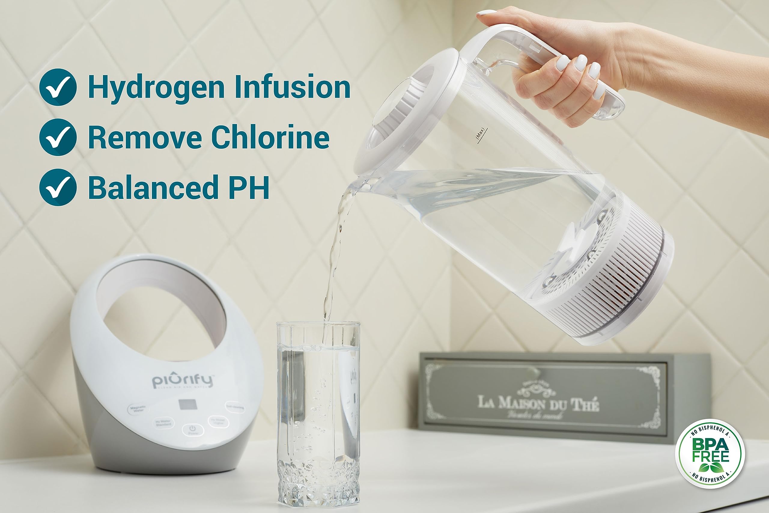 Piurify Hydrogen Water Pitcher - Rich Hydrogen Water Generator Electrolysis Jug Bpa Free With Spe And Pem Concentrator Technolog