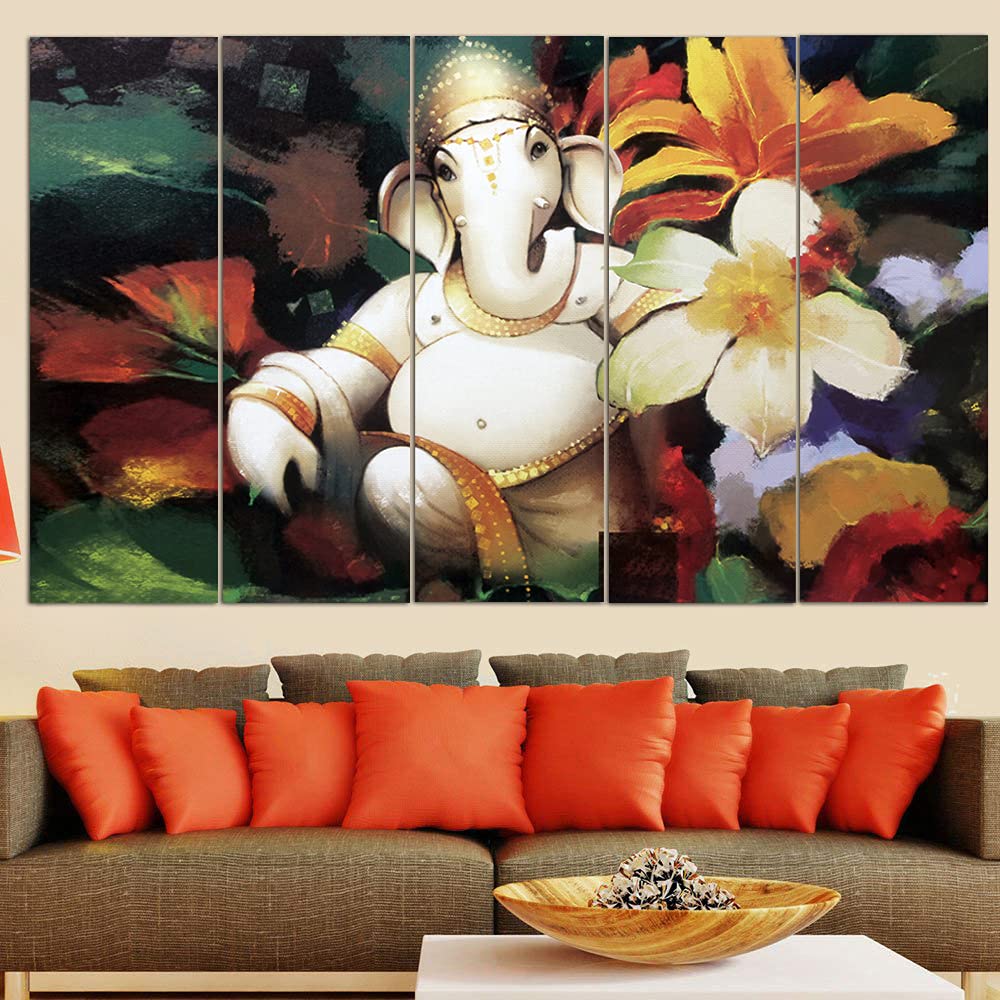 Maxstone Big Size Multiple Frames Lord Ganpati Wall Art Painting (Multicolour, 50 x 30 Inches) Photo Frame for Living Room, Bedr