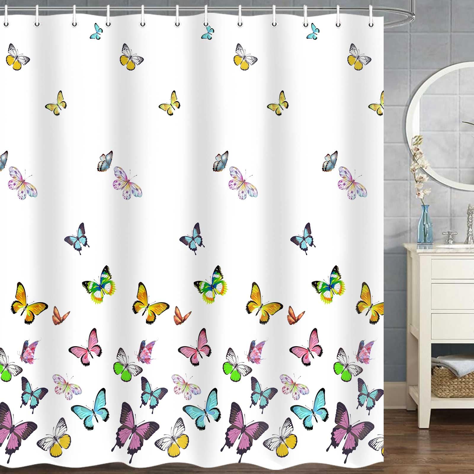 Jawo Butterfly Shower Curtain For Bathroom, Colorful Butterflies In Spring Waterproof Fabric Bathroom Curtains Home Bath Decor W