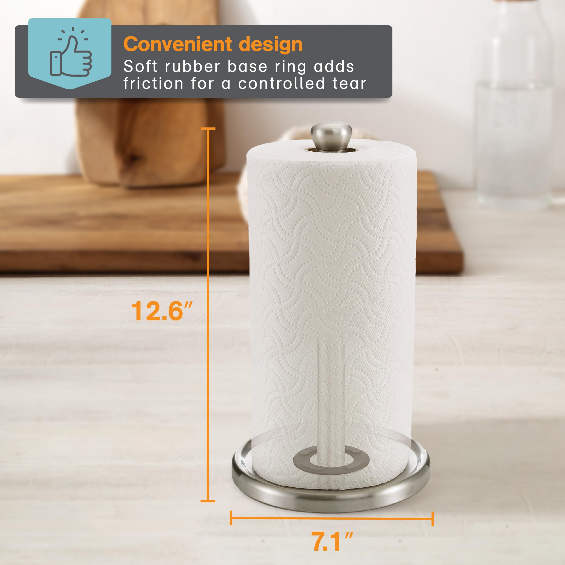 Polder Single-Tear Paper Towel Holder  Kitchen Organization and Storage  Stainless Steel Paper Towel Holder  Fits Standard and Jumbo-Sized Paper Towel Rolls  12.6'' H x 7.1'' Dia.