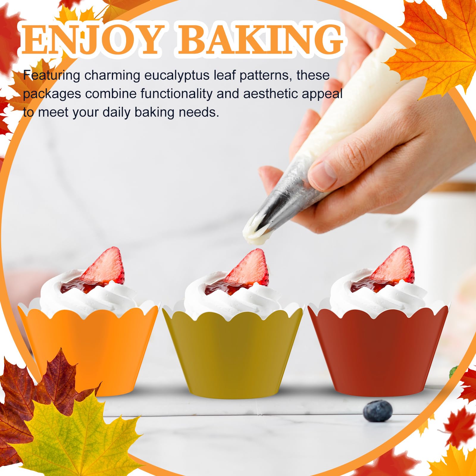 Domensi 100 Pcs Fall Cupcake Wrappers Rustic Cupcake Liners Thanksgiving Baking Cups Baking Liners for Autumn Thanksgiving Weddi