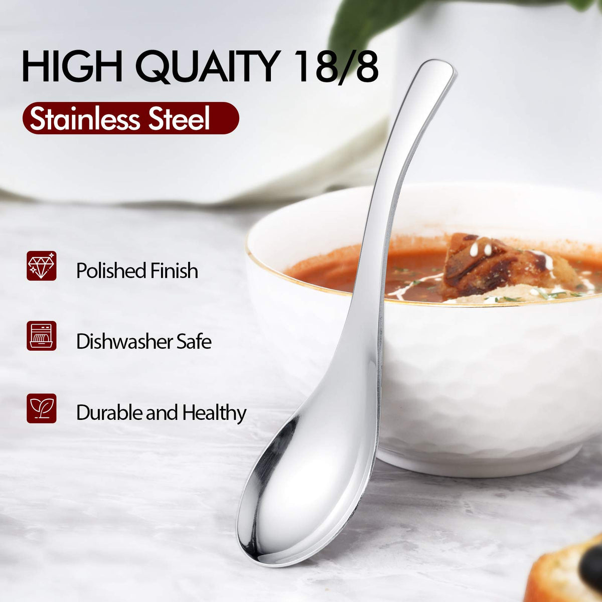 Hiware Thick Heavy-Weight Soup Spoons, High Grade Stainless Steel Soup ...