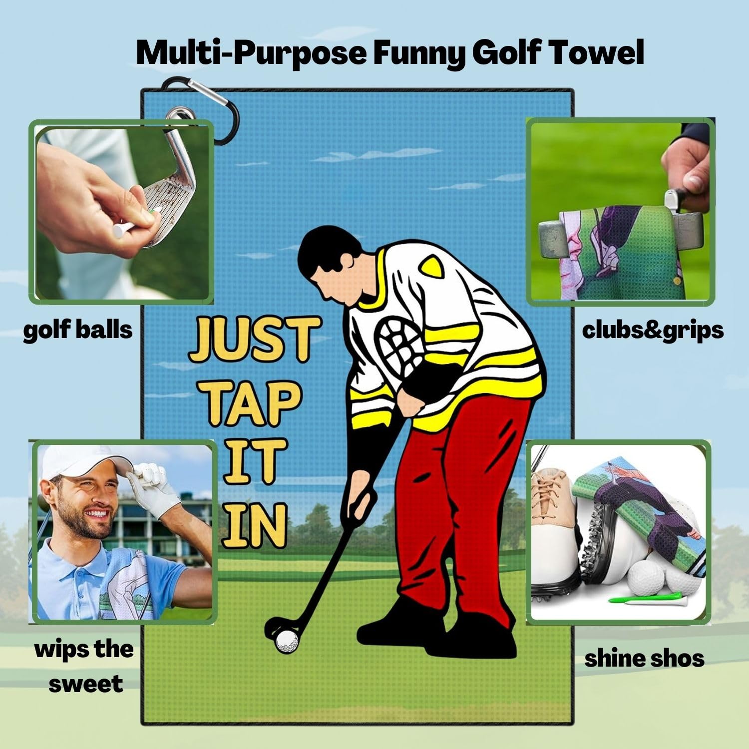 Aikiprety Funny Printed Golf Towel, Funny Golf Towel for Golf Bags with Clip, Golf Gift for Men Husband Boyfriend Dad, Birthday,