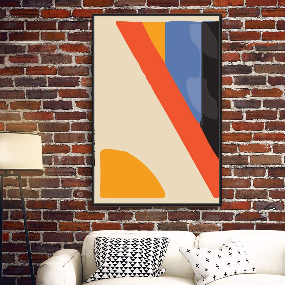 Idea4Wall Framed Canvas Print Wall Art Red, Blue & Black Line Art Geometric Patterns Illustrations Modern Art Chic Relax/Calm Ul