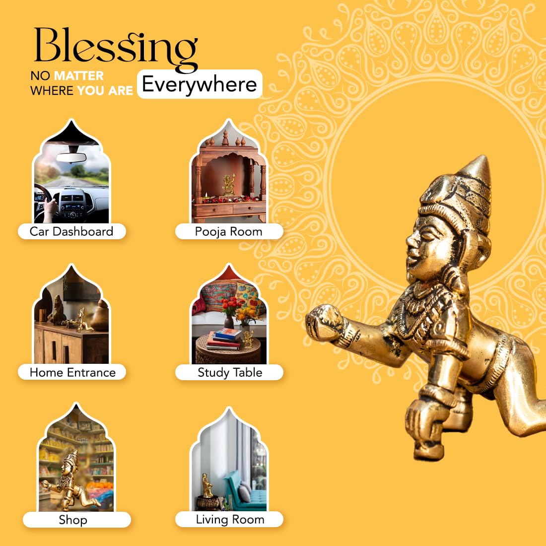 Ekhasa 100% Pure Brass Bal Gopal Murti (Size: 8.4 cm) | Laddu Gopal Murti for Pooja Room | Baby Krishna Idol for Home | Bal Kris