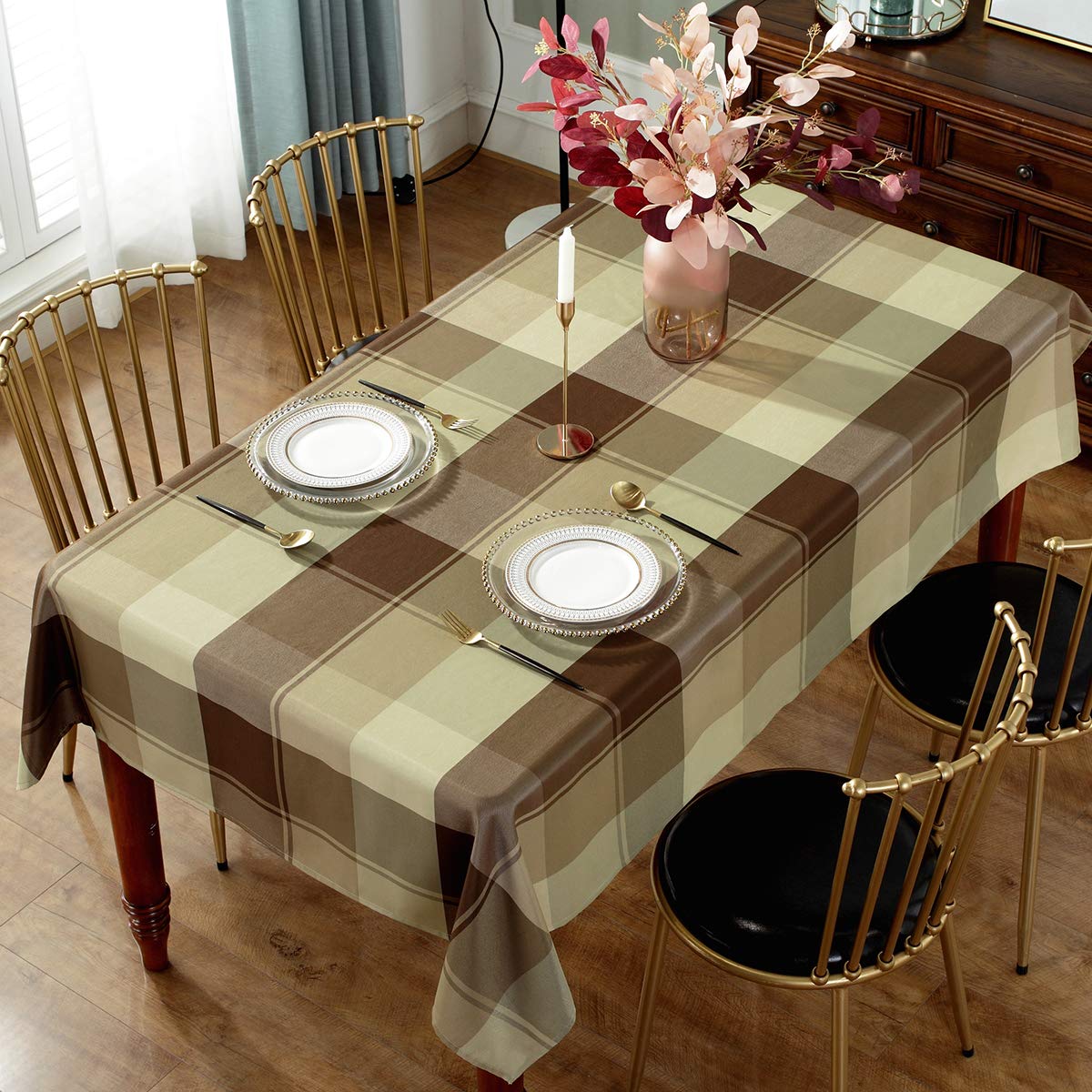 Sastybale Tablecloth Checkered Polyester Table Cloth Dust-Proof Wrinkle Resistant Heavy Weight Table Cover For Kitchen Dinning T